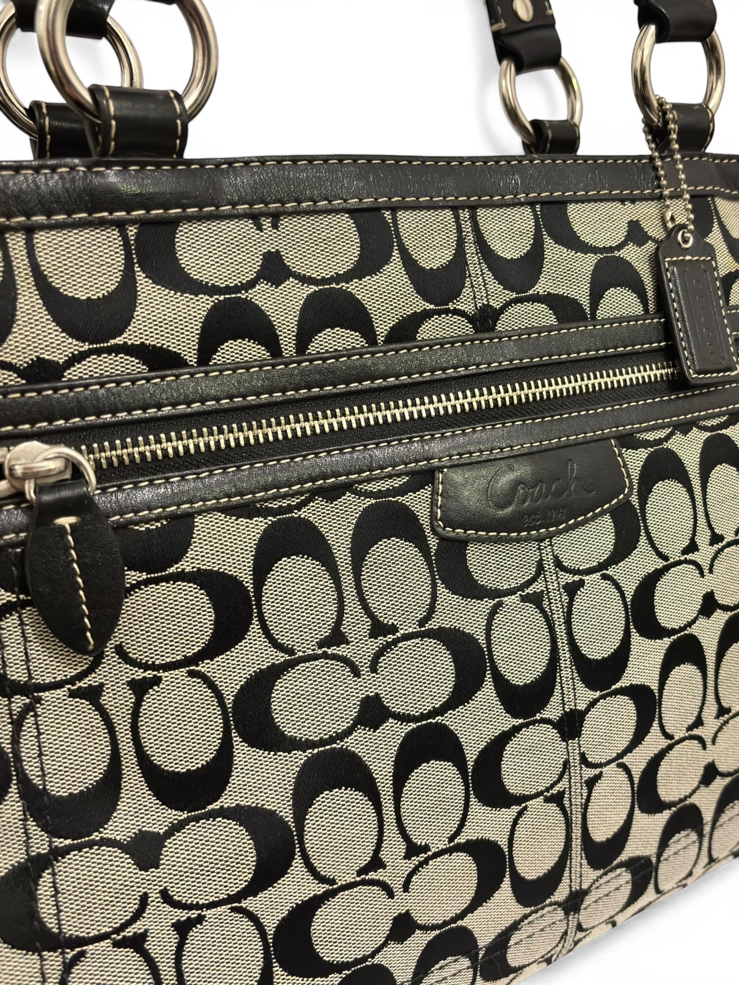Coach XXL 'Penelope' Black & Grey Signature Canvas & Leather Vintage Tote Shoulder Bag