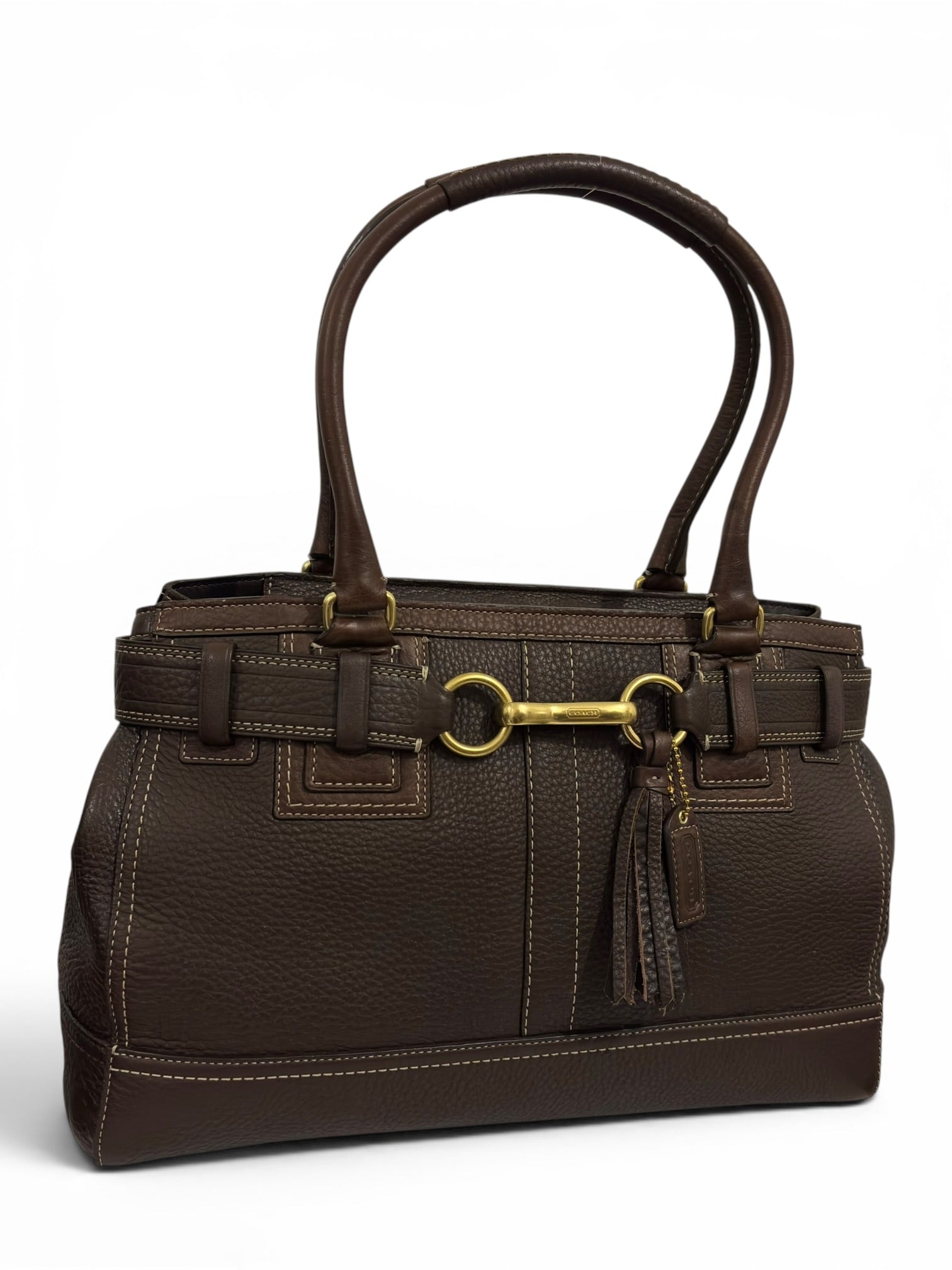 Coach Chocolate / Dark Brown Hampton Pebbled Leather Tote Shoulder Bag