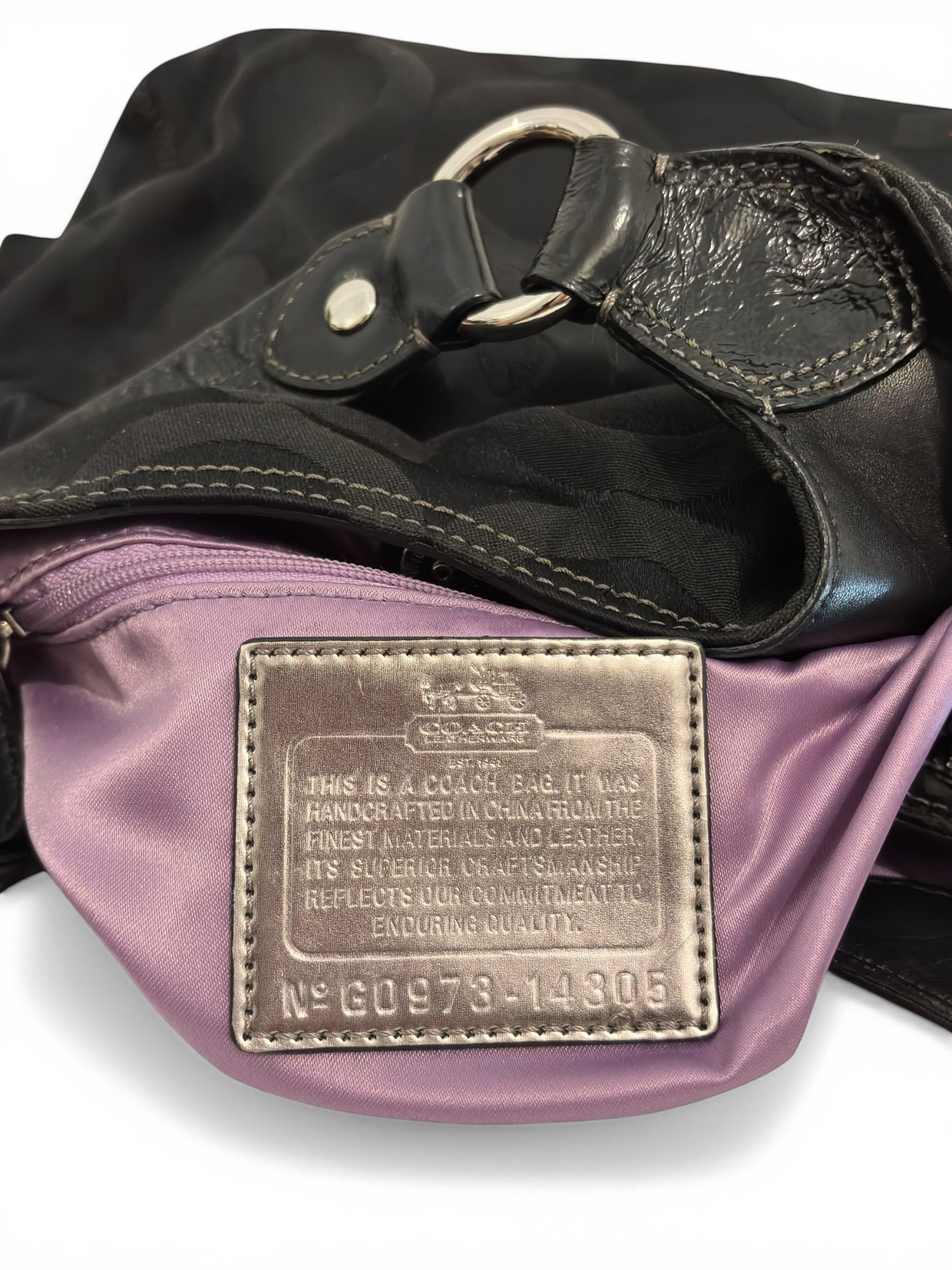 Coach Black Madison Maggie OP Art Canvas Satin & Leather Signature Shoulder Bag