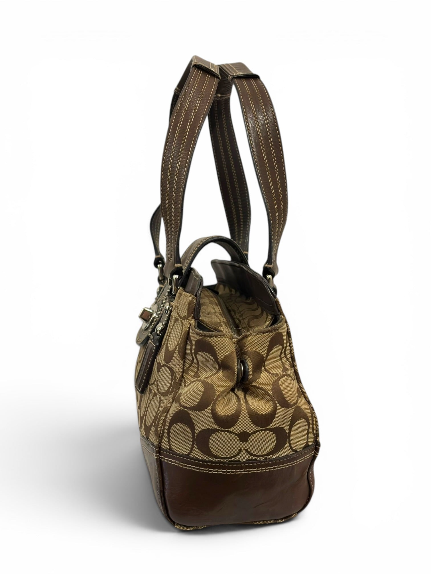 Coach Chestnut Brown Canvas & Leather Turnlock Hamptons Carryall F13975 Tote Vintage Shoulder
Bag
