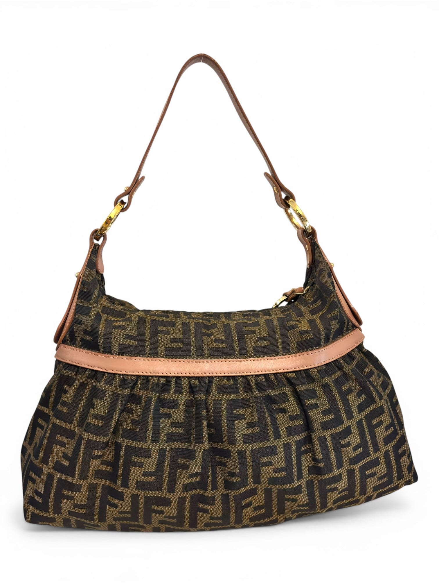 Fendi Brown & Pink Canvas & Leather Chef Zucca FF
Hobo Shoulder Bag