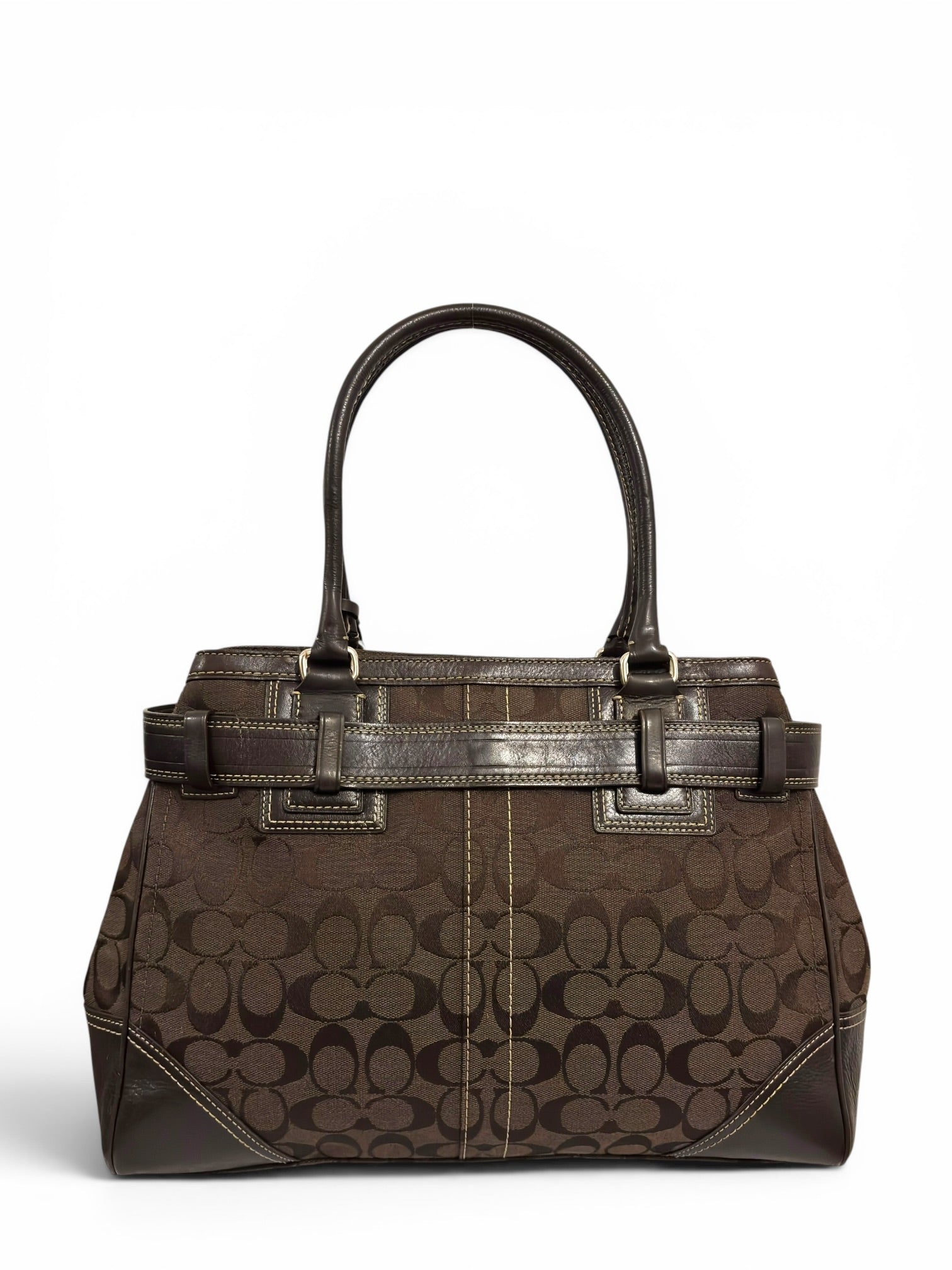 Coach Chocolate Brown Hamptons Signature Canvas & Leather Large Vintage Clip Tote Shoulder Bag