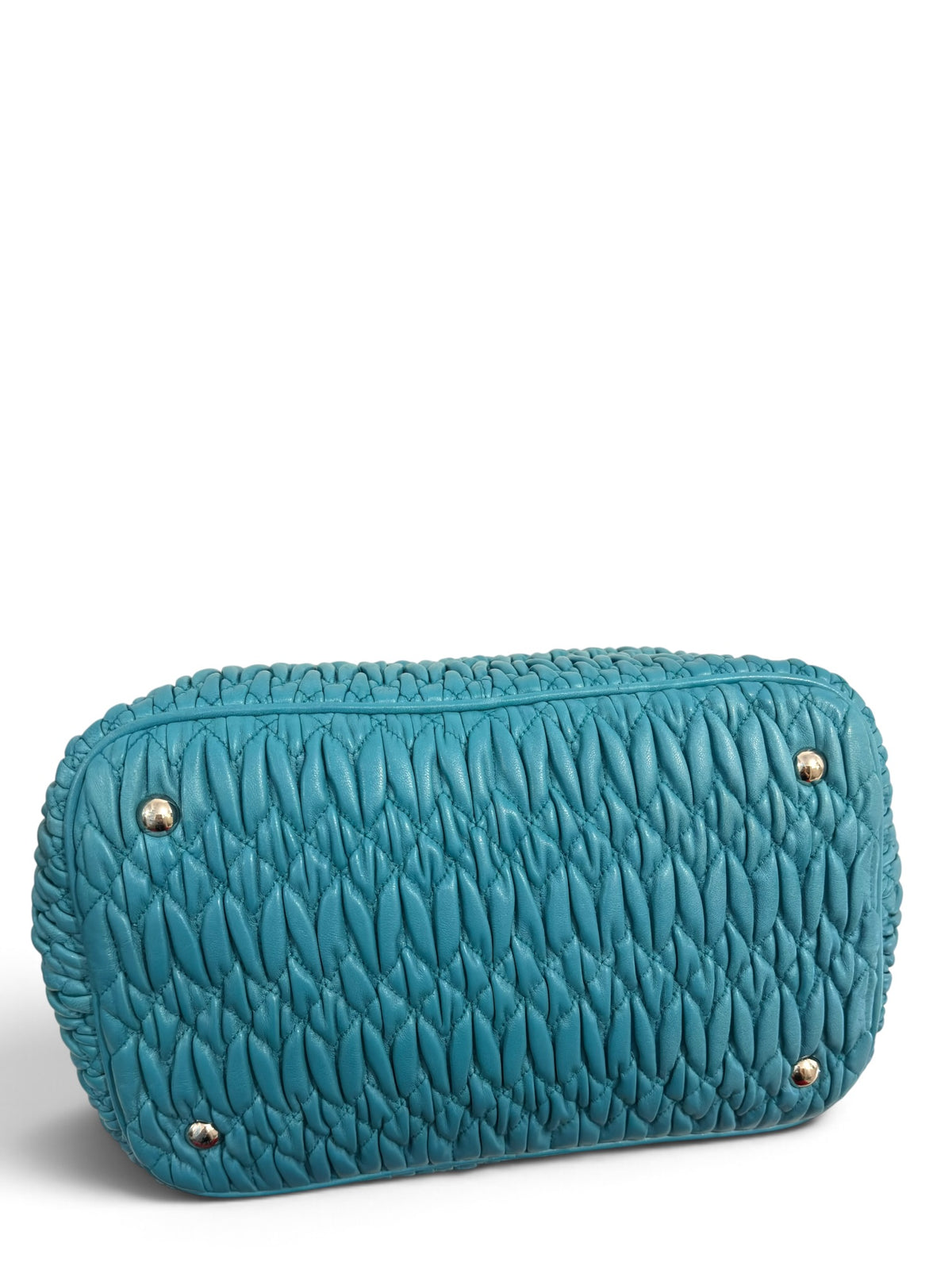 Vintage Miu Miu Bag In Blue Nappa Matelassé Leather Swarovski Crystal Tote