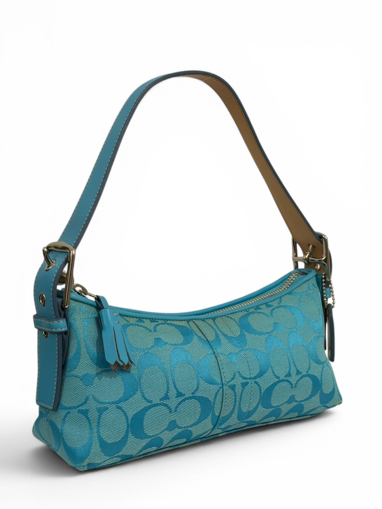Coach Rare East West Blue Turquoise Signature
Baguette Vintage 6371 Shoulder Bag