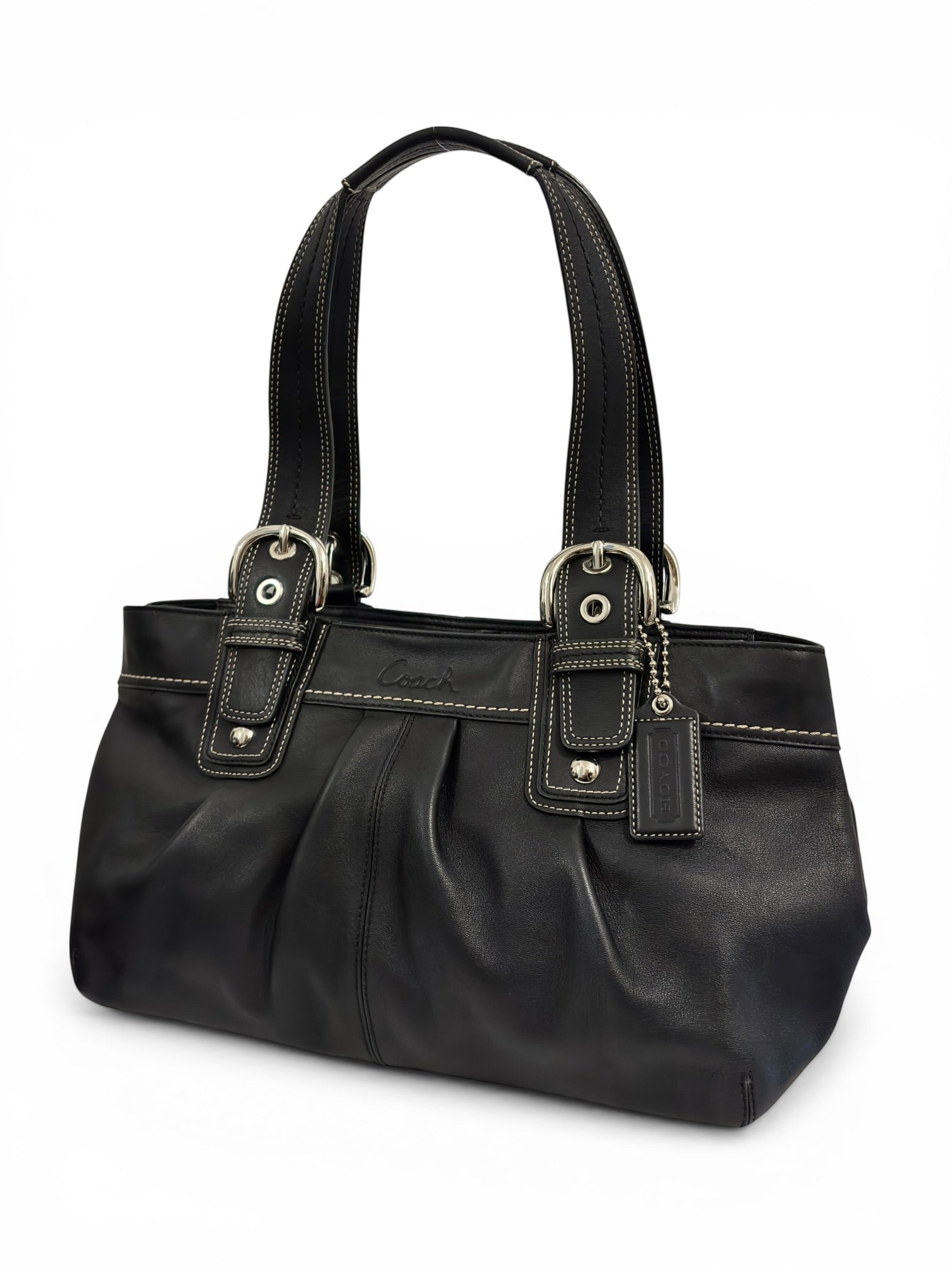 Coach Black Soft Leather Soho Buckle Pleated Large Tote Shoulder Bag