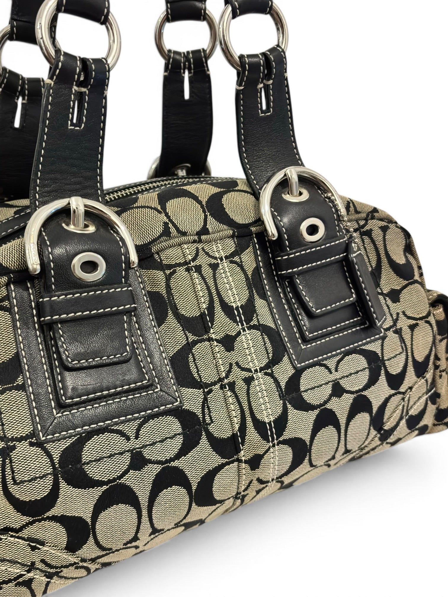 Coach Soho Black & Grey Signature Buckle Boston
Shoulder Bag