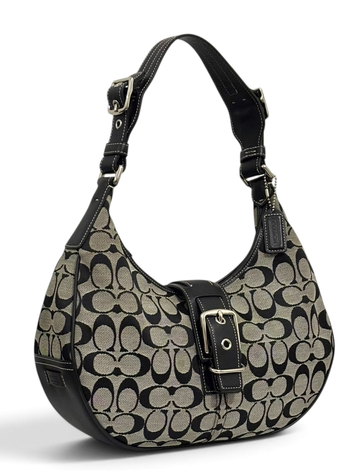 Vintage Coach Soho Bag 6363 Signature Black Grey Hobo Shoulder Bag