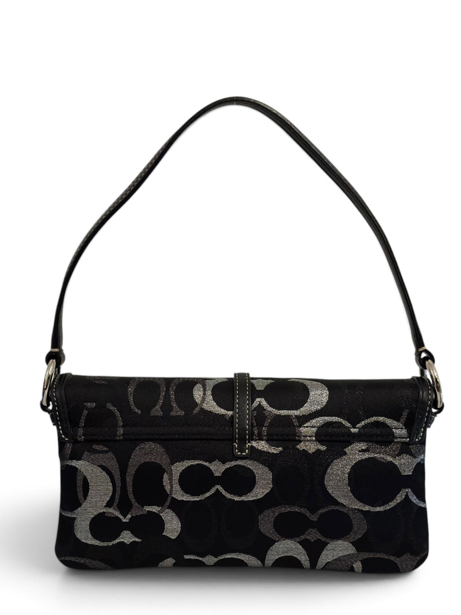 Vintage Coach Hamptons Bag Optic Lurex Signature Demi Clip Black & Silver Sateen Shoulder Bag 10455