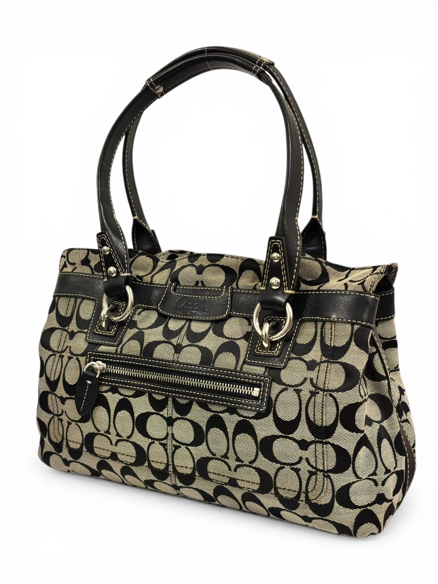 Coach Black & Grey Canvas Leather Penelope
Signature Tote Shoulder Bag