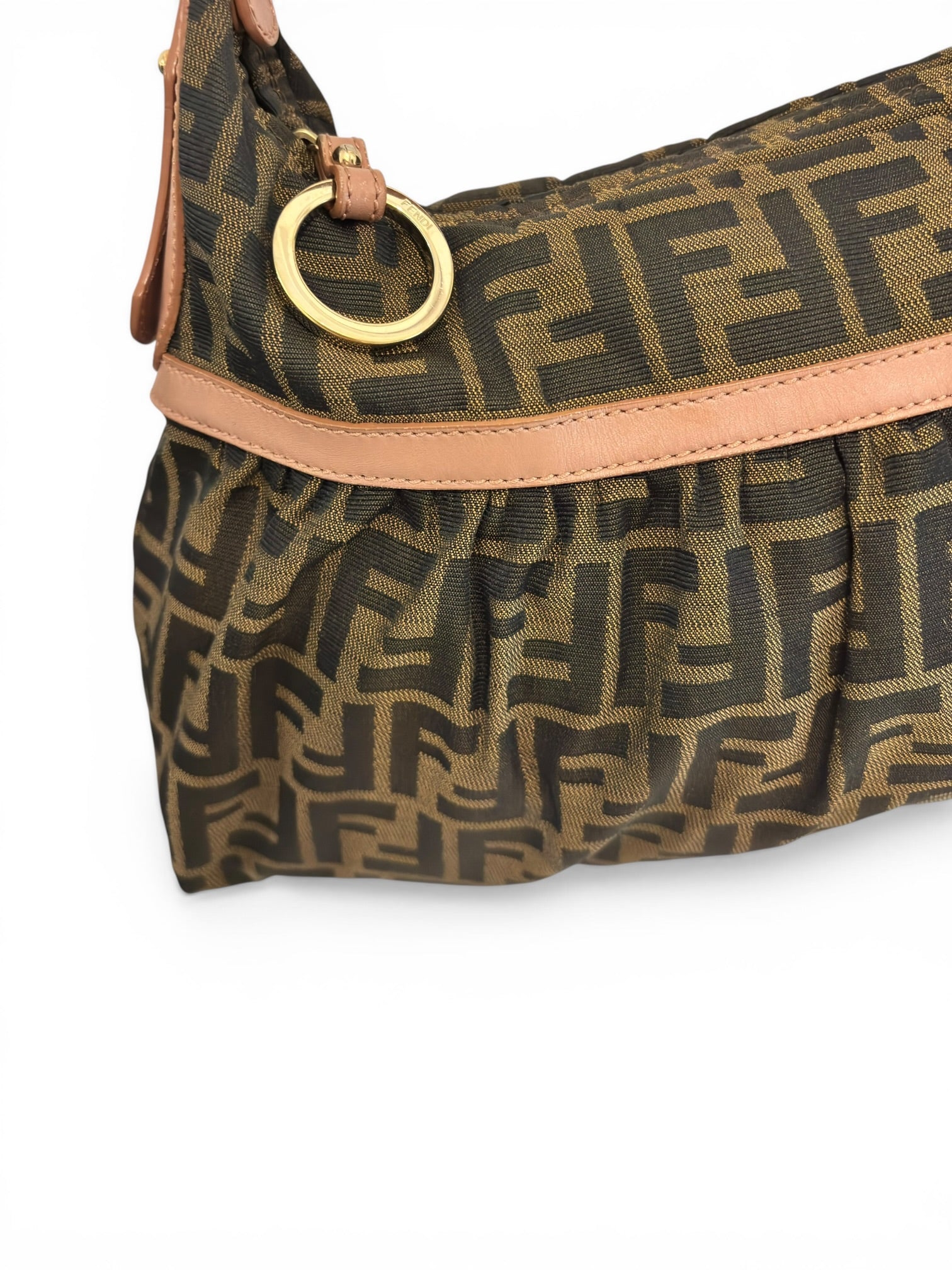 Fendi Brown & Pink Canvas & Leather Chef Zucca FF
Hobo Shoulder Bag