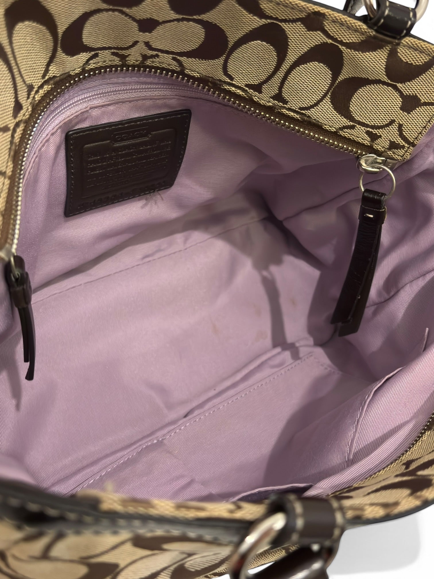 Coach Brown Beige Pleated Signature Gallery Canvas & Patent Leather Tote Shoulder Bag