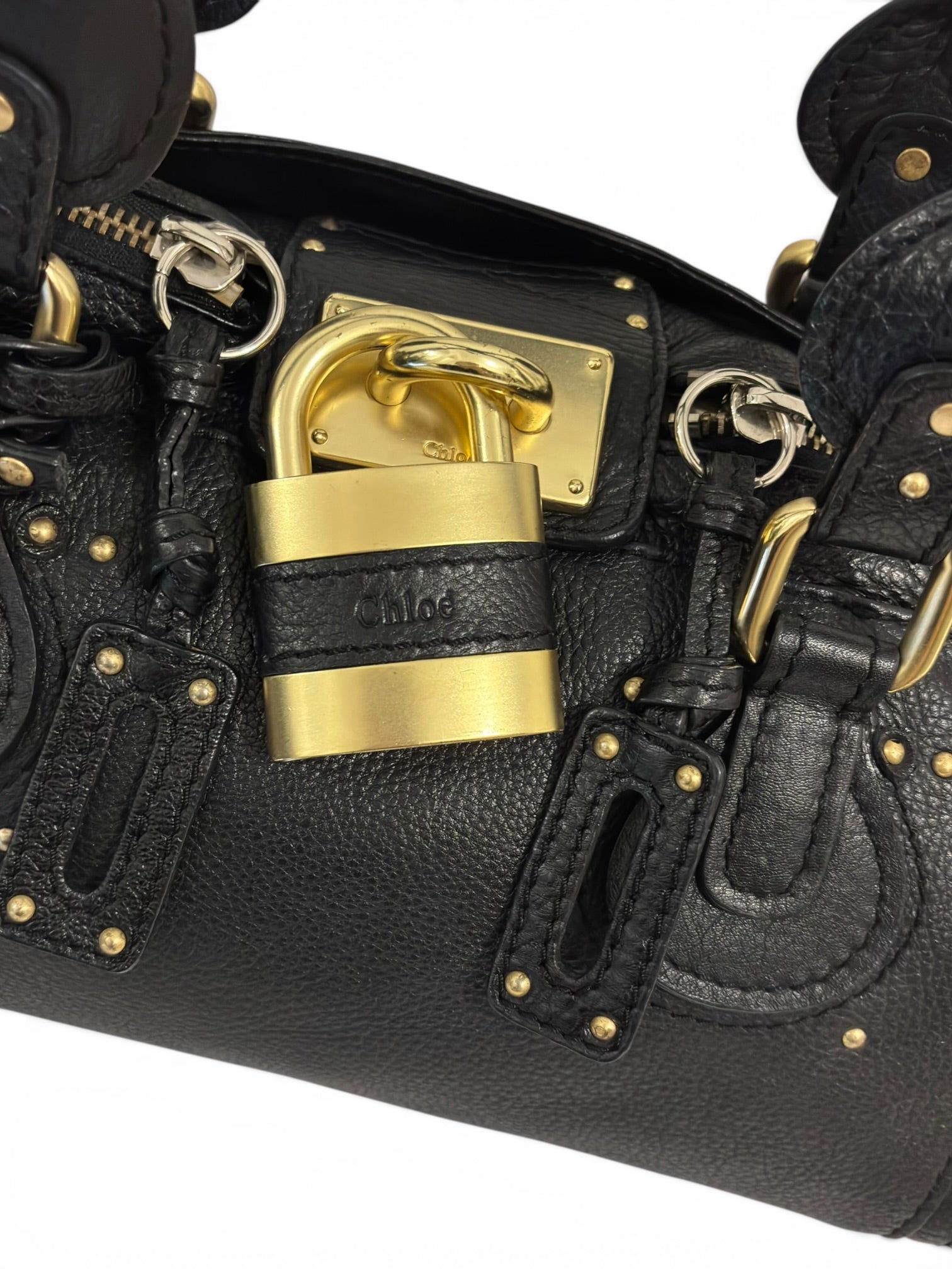 Chloe Paddington Large Black Leather Padlock & Key Rare Vintage Boston Shoulder Bag