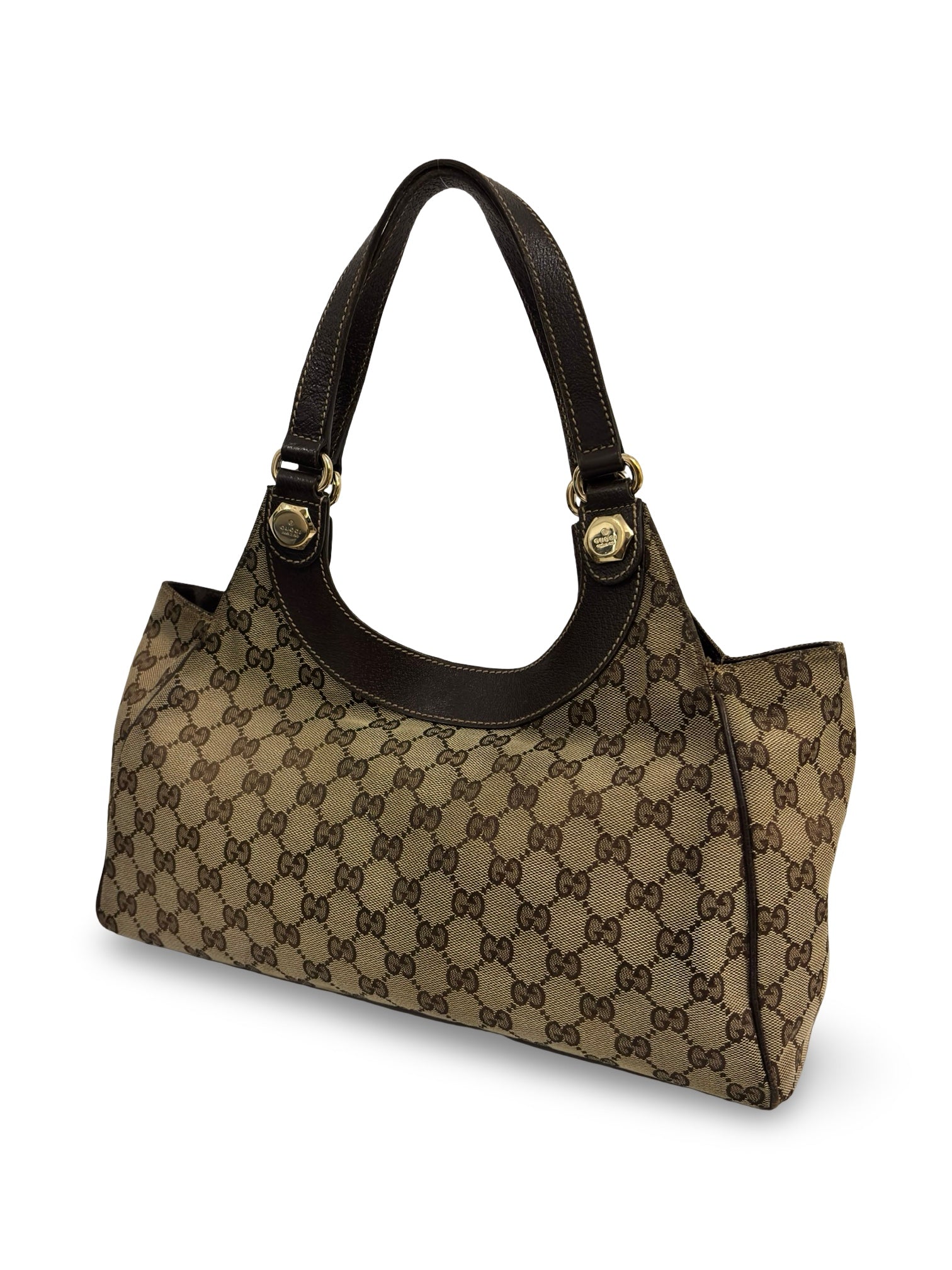 Gucci Brown / Beige Canvas & Leather Charmy Vintage Tote Shoulder Bag
