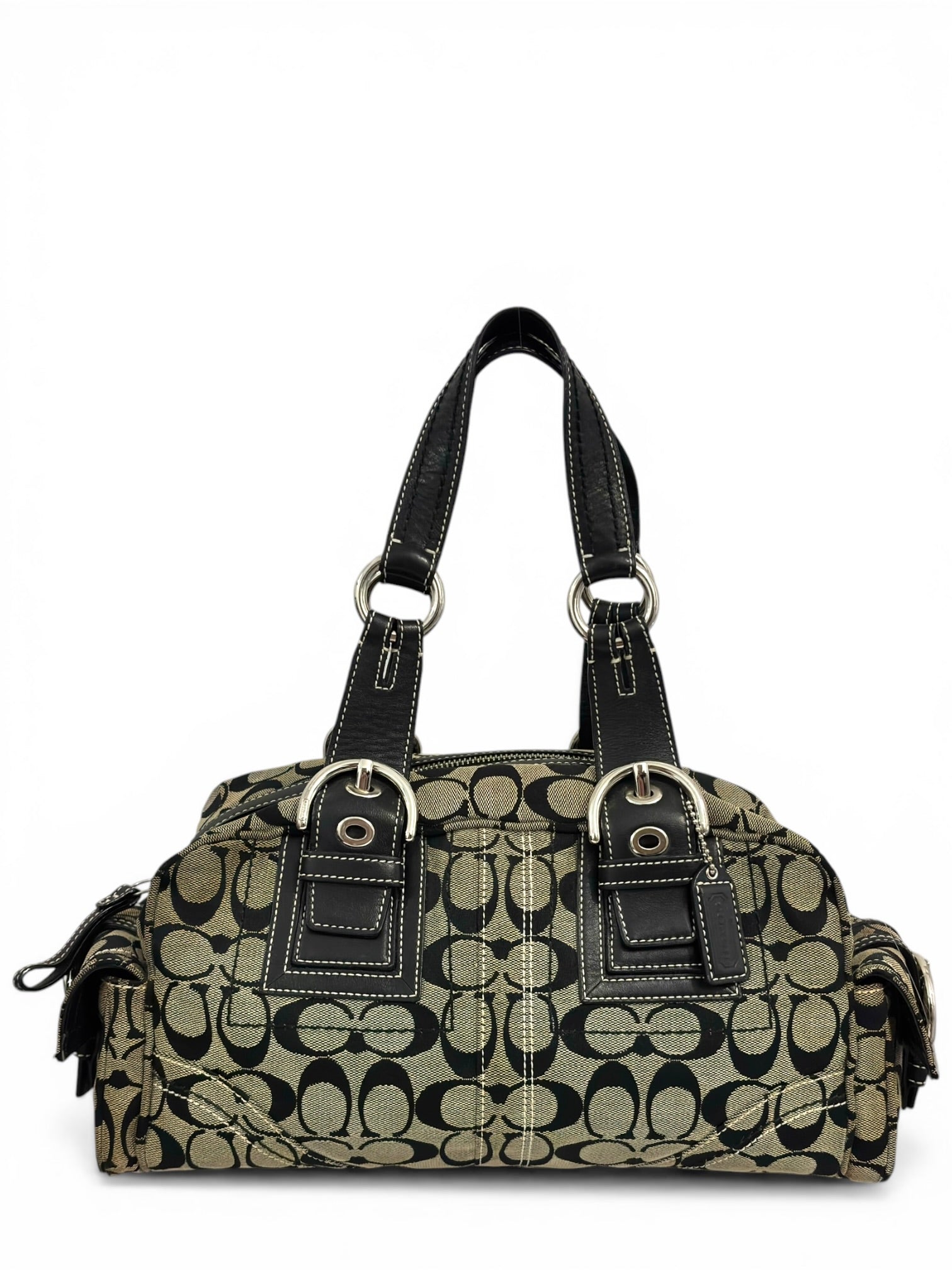 Coach Soho Black & Grey Signature Buckle Boston
Shoulder Bag