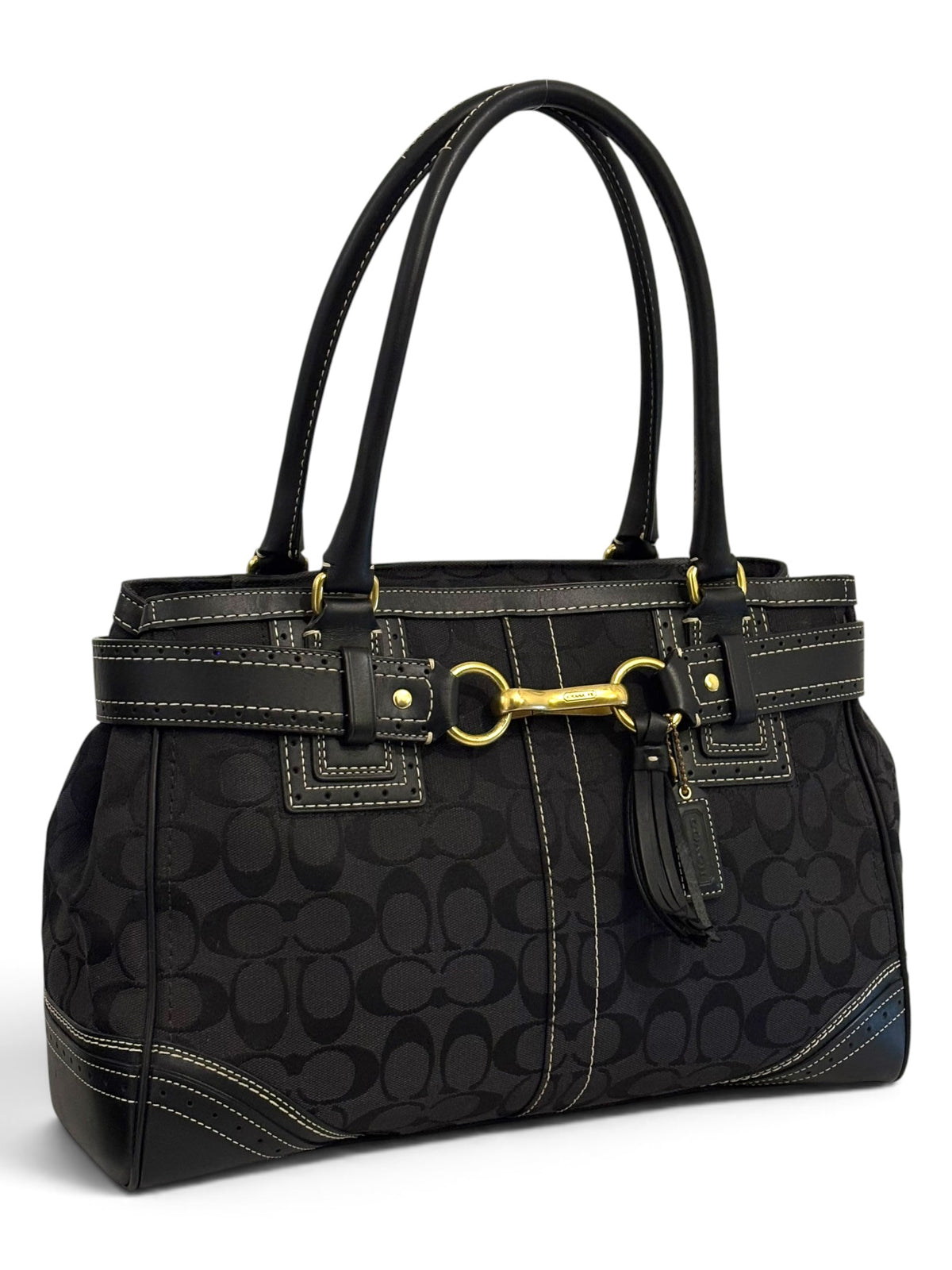 Vintage Coach Hamptons Bag Signature Black Horsebit Tote