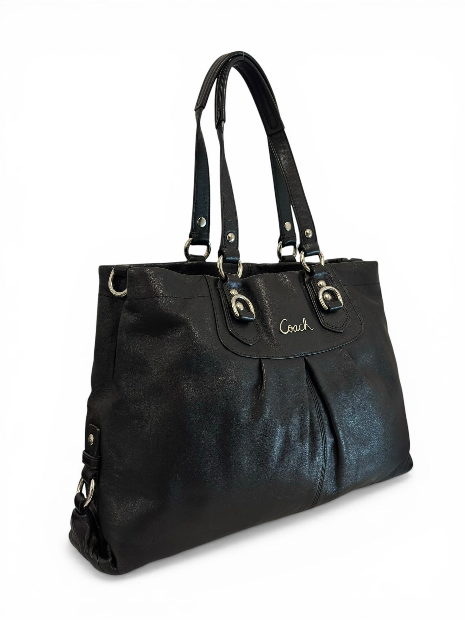 Coach Black Soft Pebbled Leather Ashley Pleated
Shoulder Bag