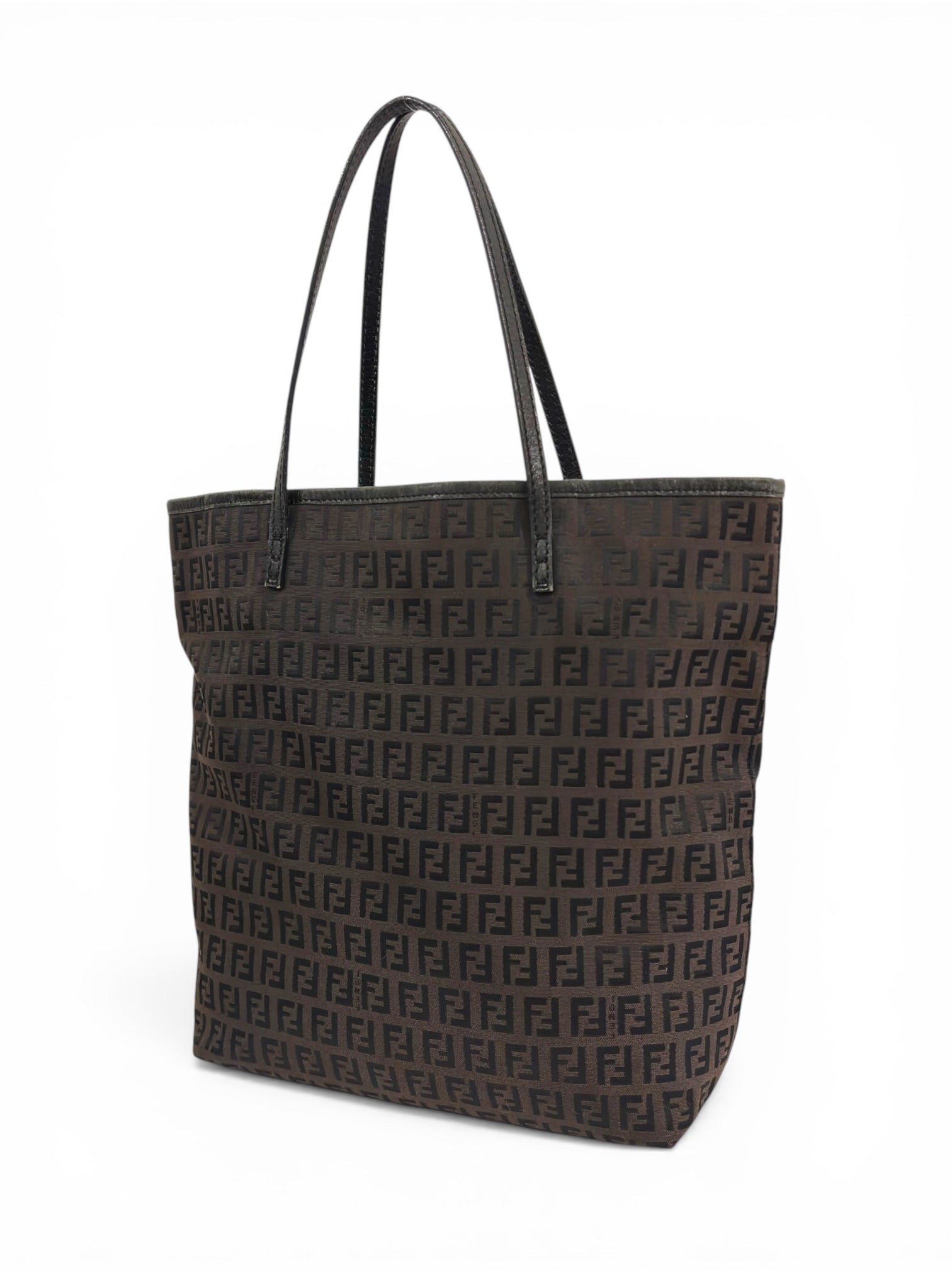 Fendi Brown Zucchino Signature Iconic Monogram Canvas & Leather Tote Shoulder Bag