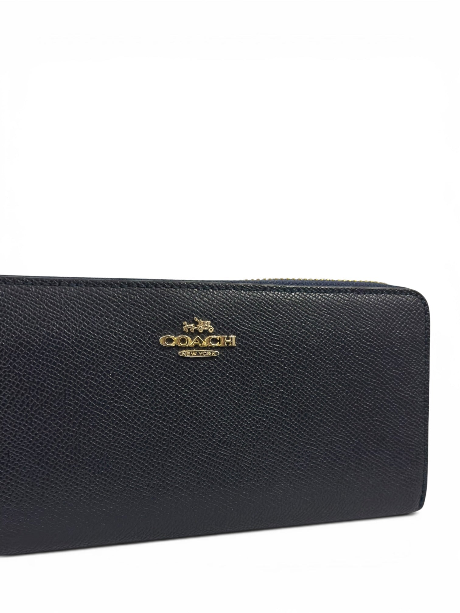 Coach (New - Boxed) Accordion Zip Wallet Midnight Blue Navy Crossgrain Leather Gold Hardware Purse