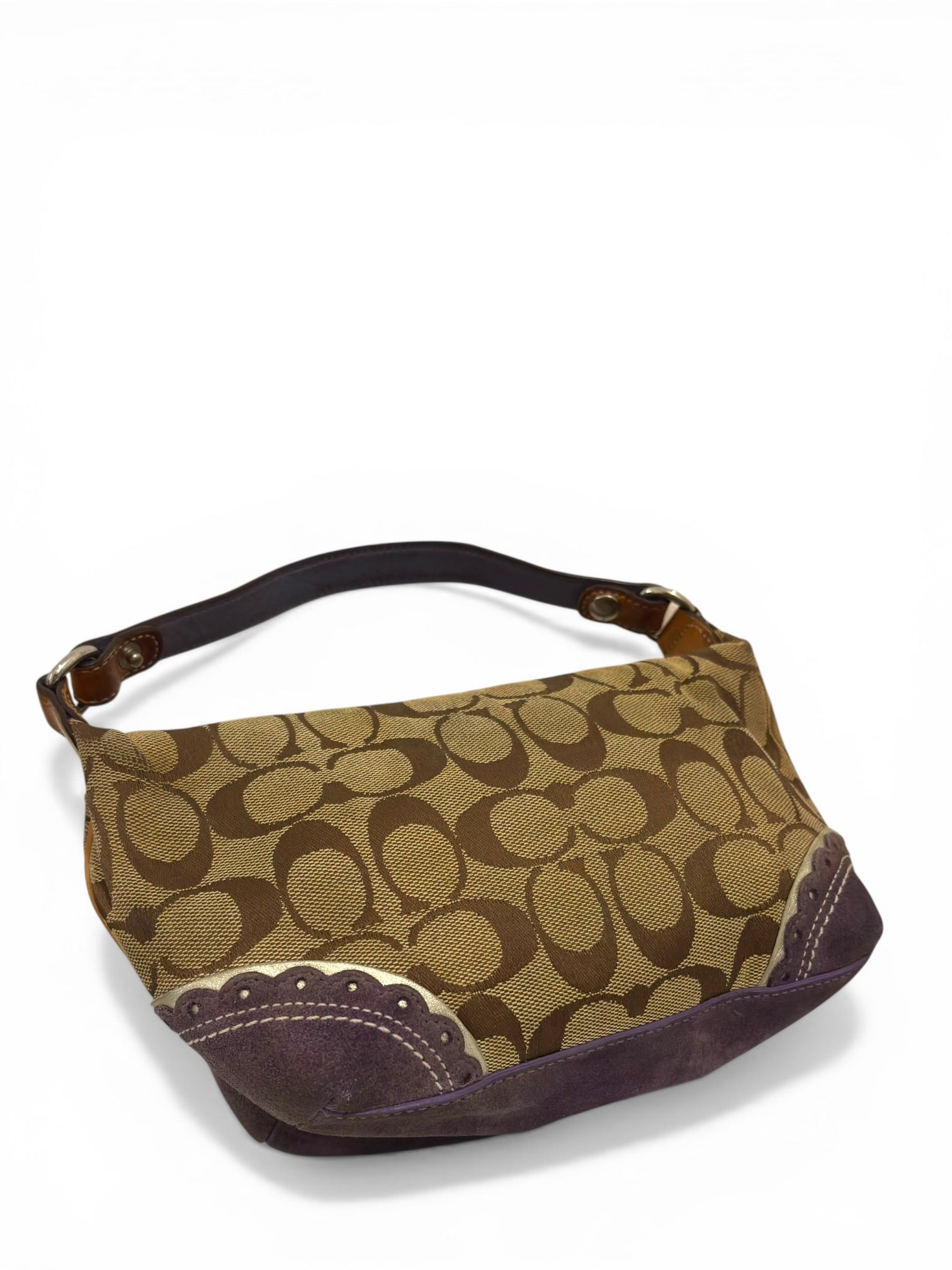Coach Brown & Purple Suede Canvas & Leather
Baguette Shoulder Bag