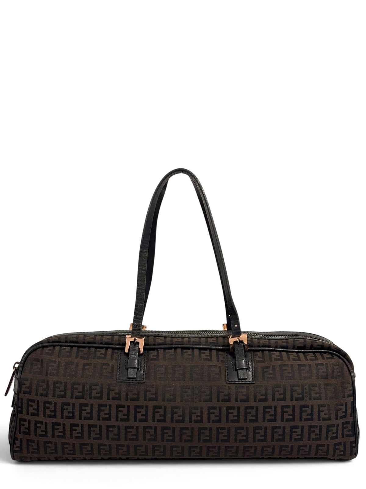 Vintage Fendi Zucchino Bag Boston Barrel In Chocolate Brown