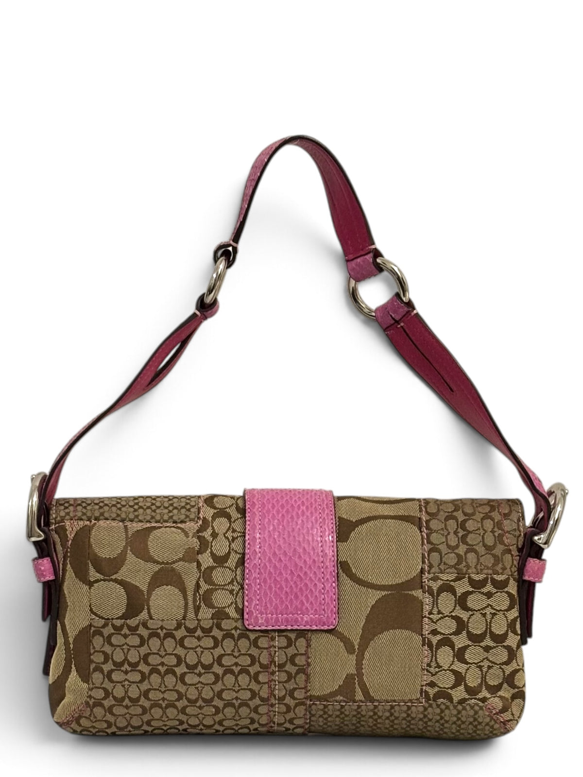 Vintage Coach 3689 Soho Patchwork Shoulder Bag Pink Python Trim