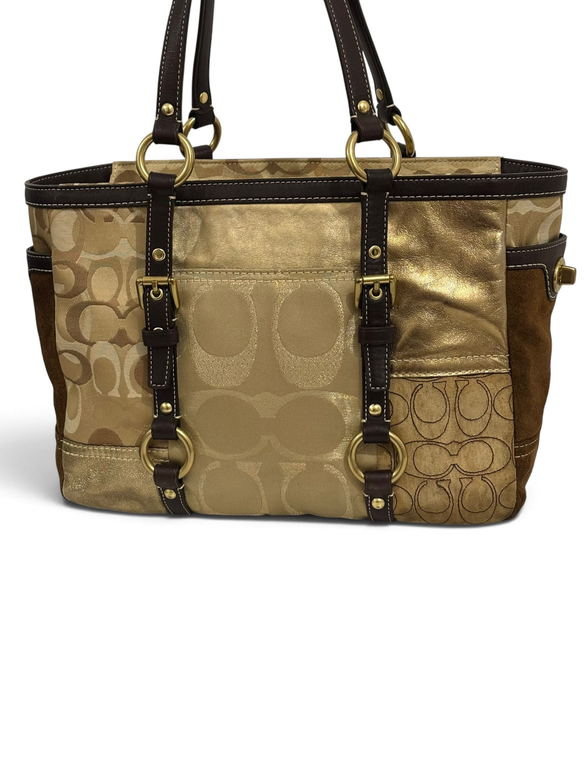 Vintage Coach Patchwork Bag 10388 Gold And Brown Tote