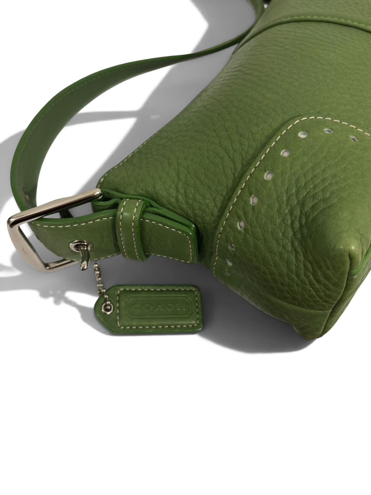 Vintage Coach Demi Baguette Bag 5052 In Rare Green Pebbled Leather