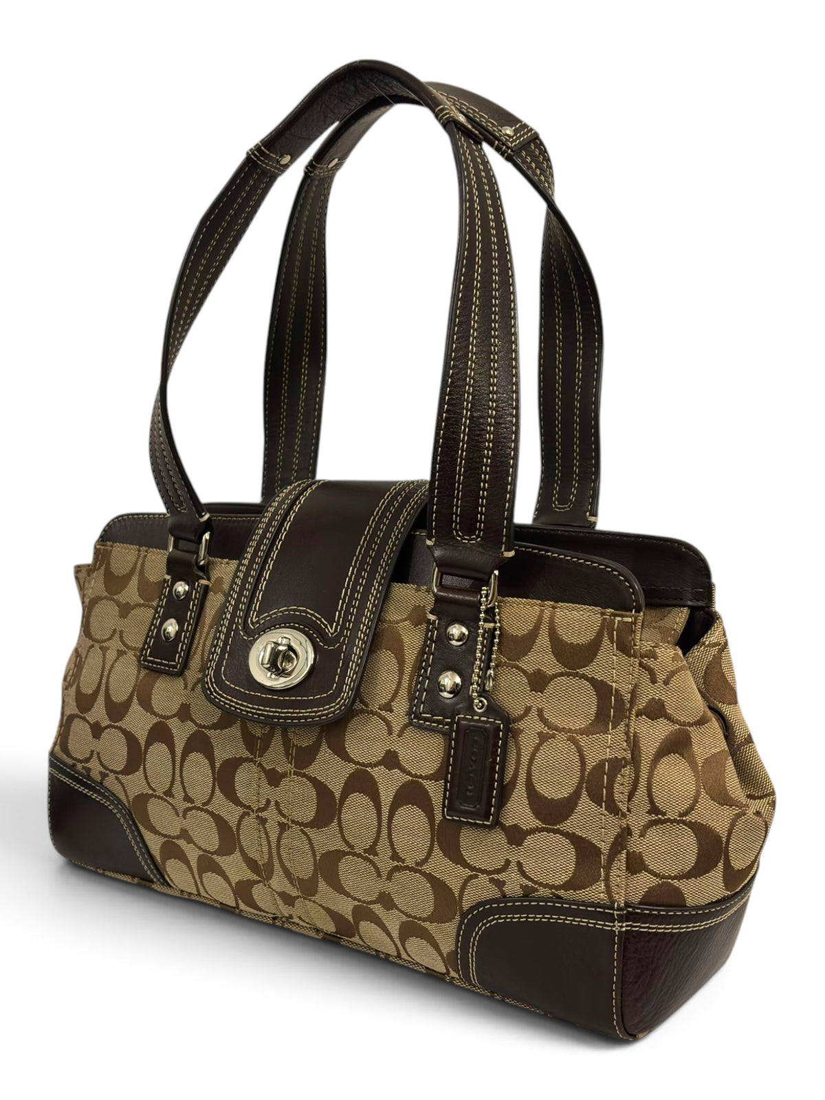 Vintage Coach Bag Hamptons Signature Brown Tote F13975