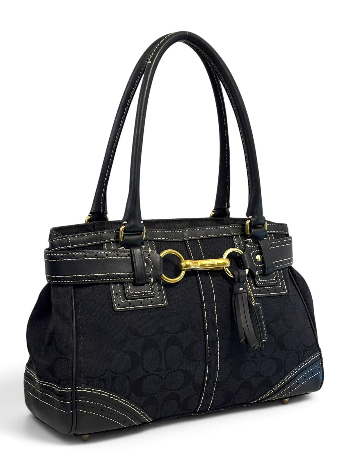 Vintage Coach Hamptons Bag F10507 Belted Black Signature Tote