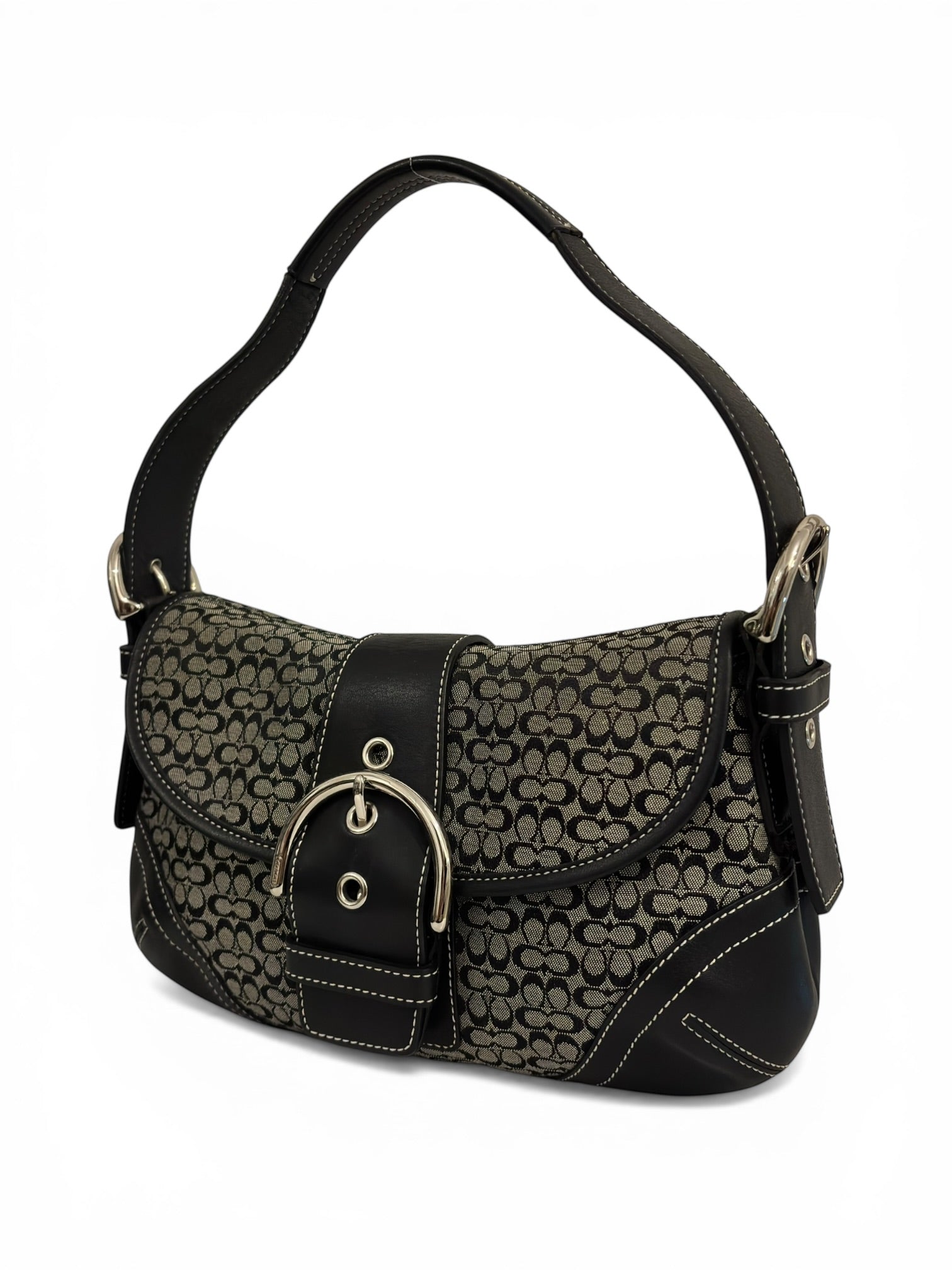 Coach Soho Black & Grey Signature Canvas & Leather Vintage Hobo Shoulder Bag