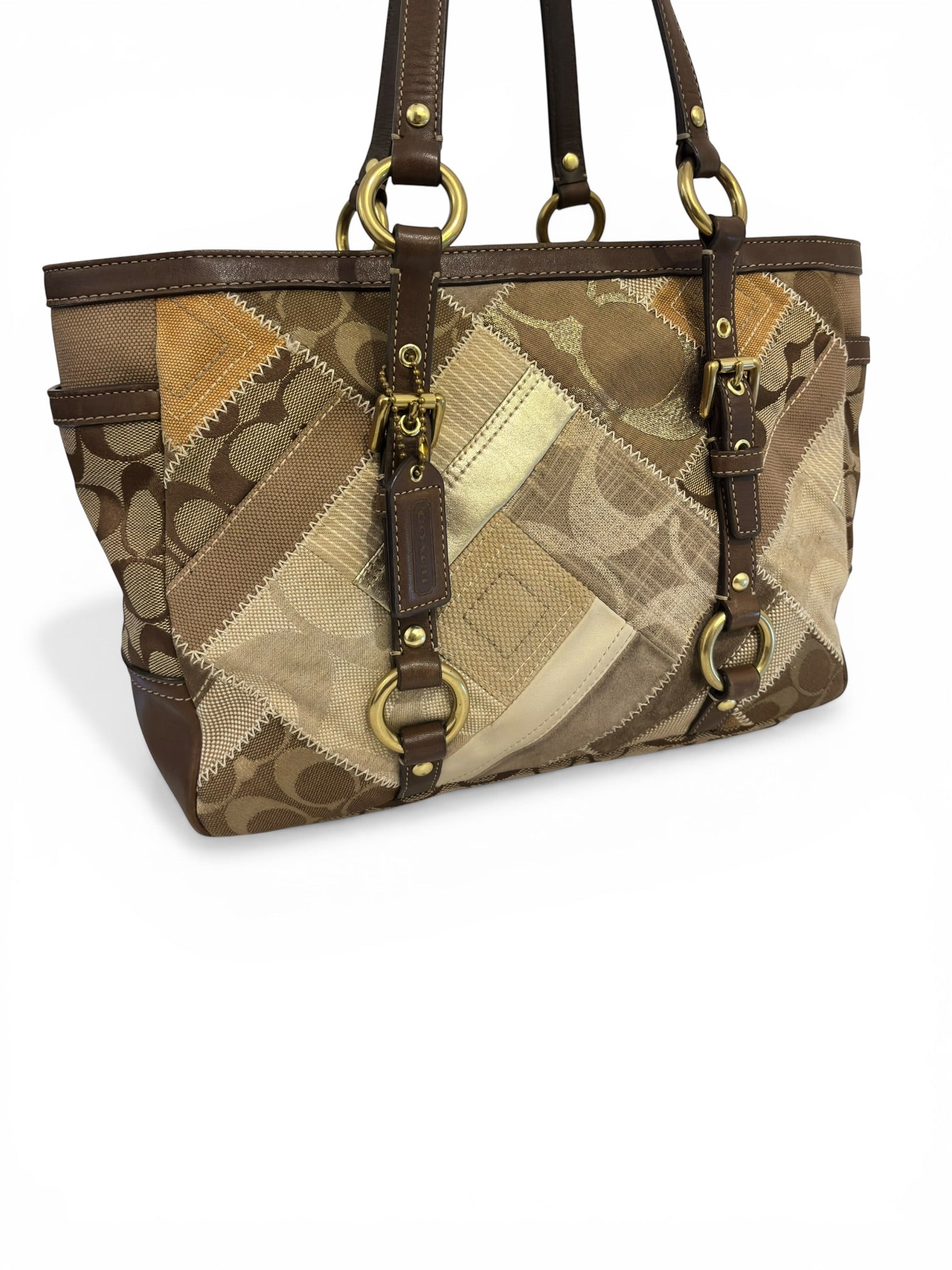 Coach Brown Vintage Patchwork Suede Leather Canvas 2000's Tote Shoulder Bag