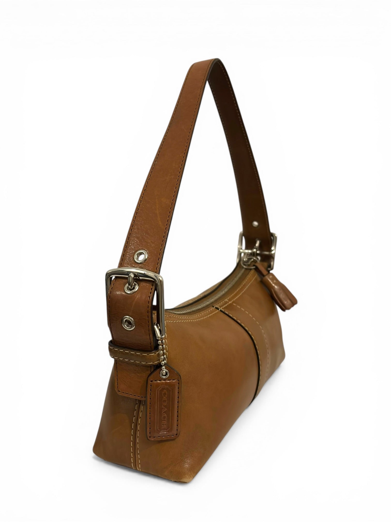 Coach Brown Tan Soft Leather East West Mini
Baguette Hobo Shoulder Bag