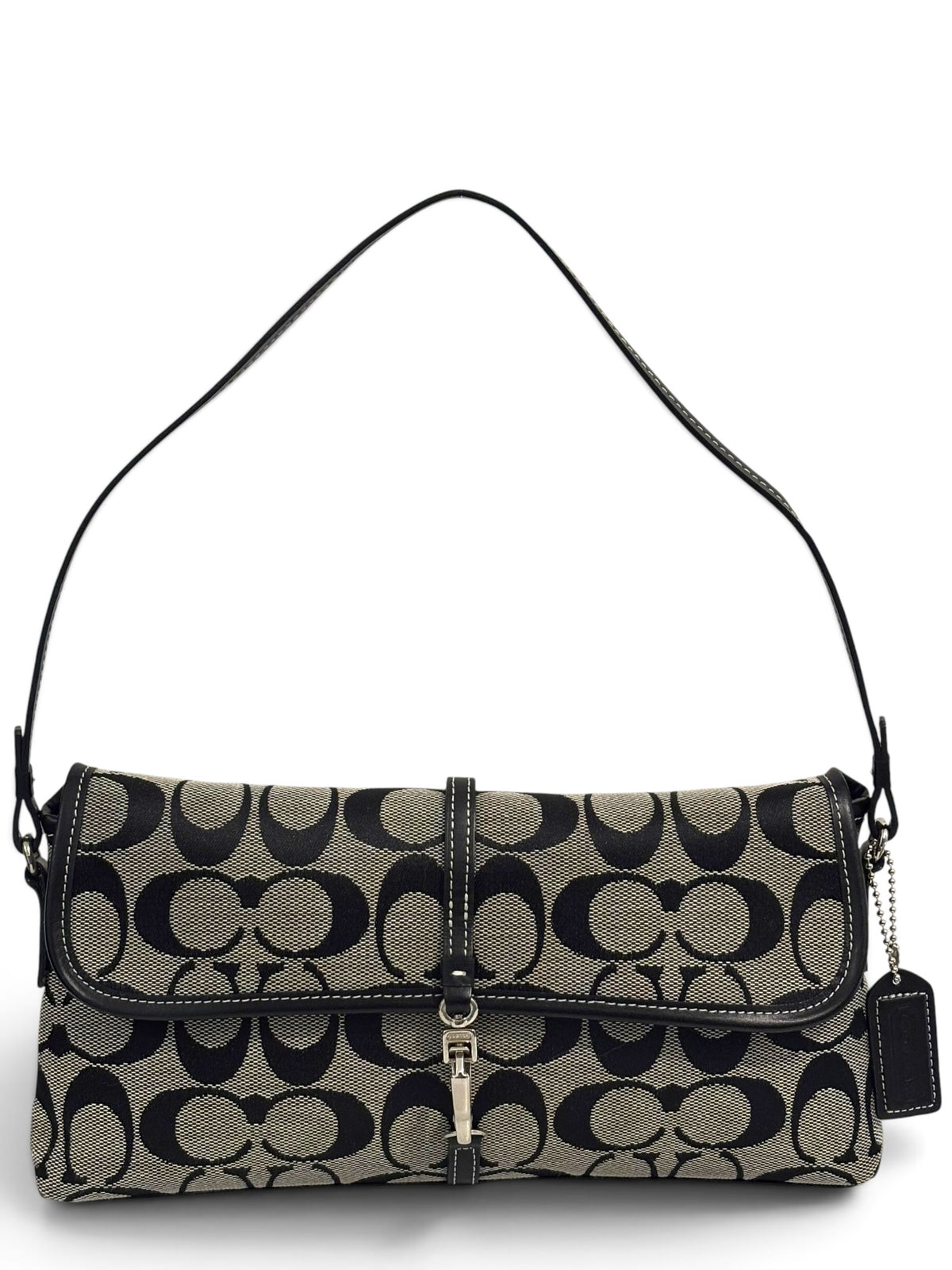 Vintage Coach Hamptons Bag L25 6348 Signature Canvas In Black And Grey