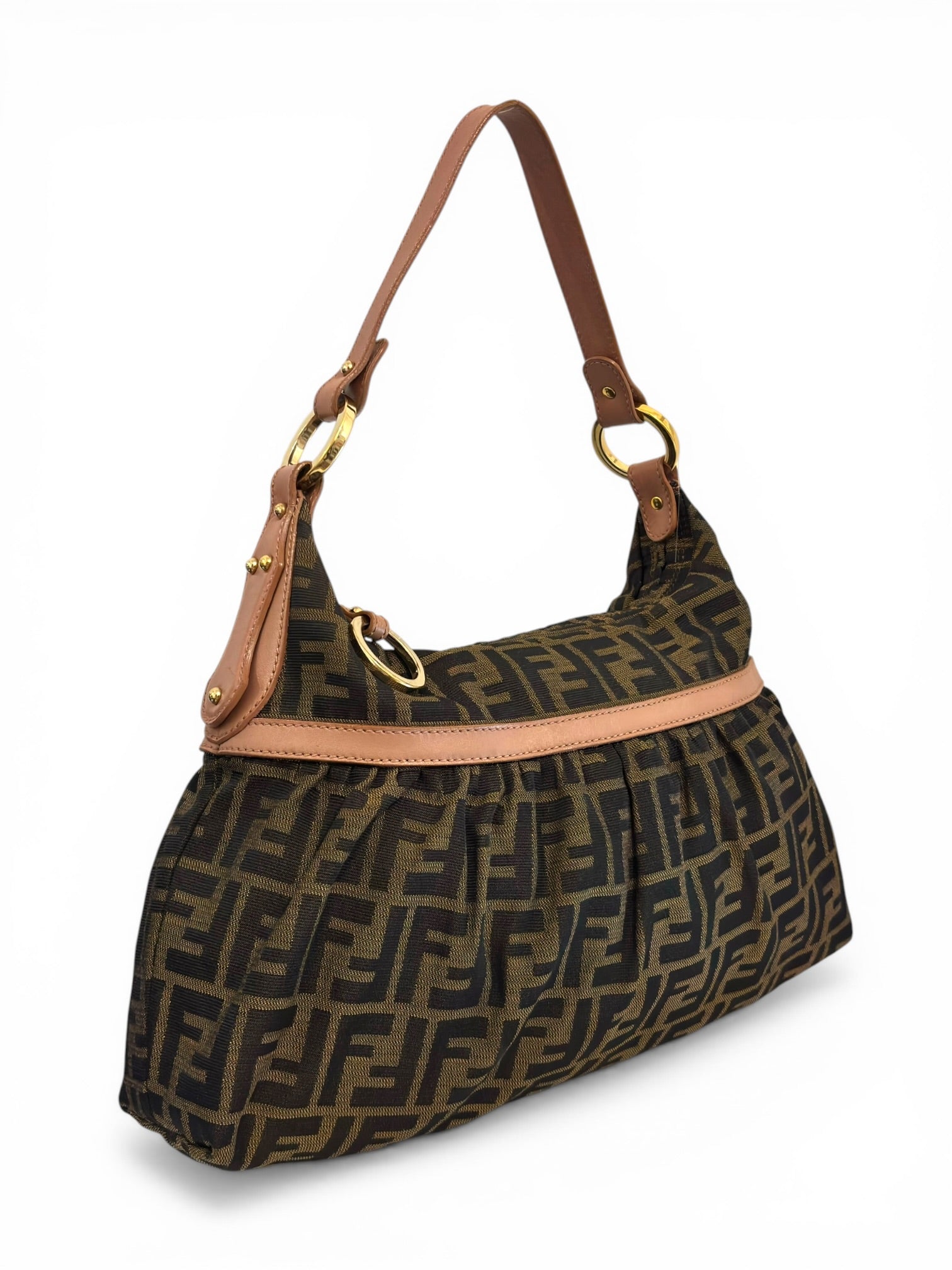 Fendi Brown & Pink Canvas & Leather Chef Zucca FF
Hobo Shoulder Bag