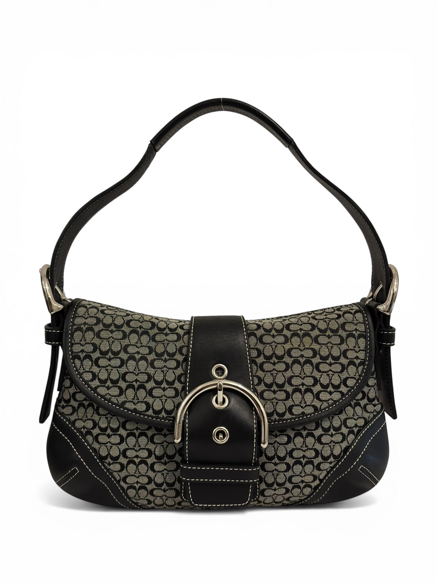 Coach Soho Black & Grey Signature Canvas & Leather Vintage Hobo Shoulder Bag