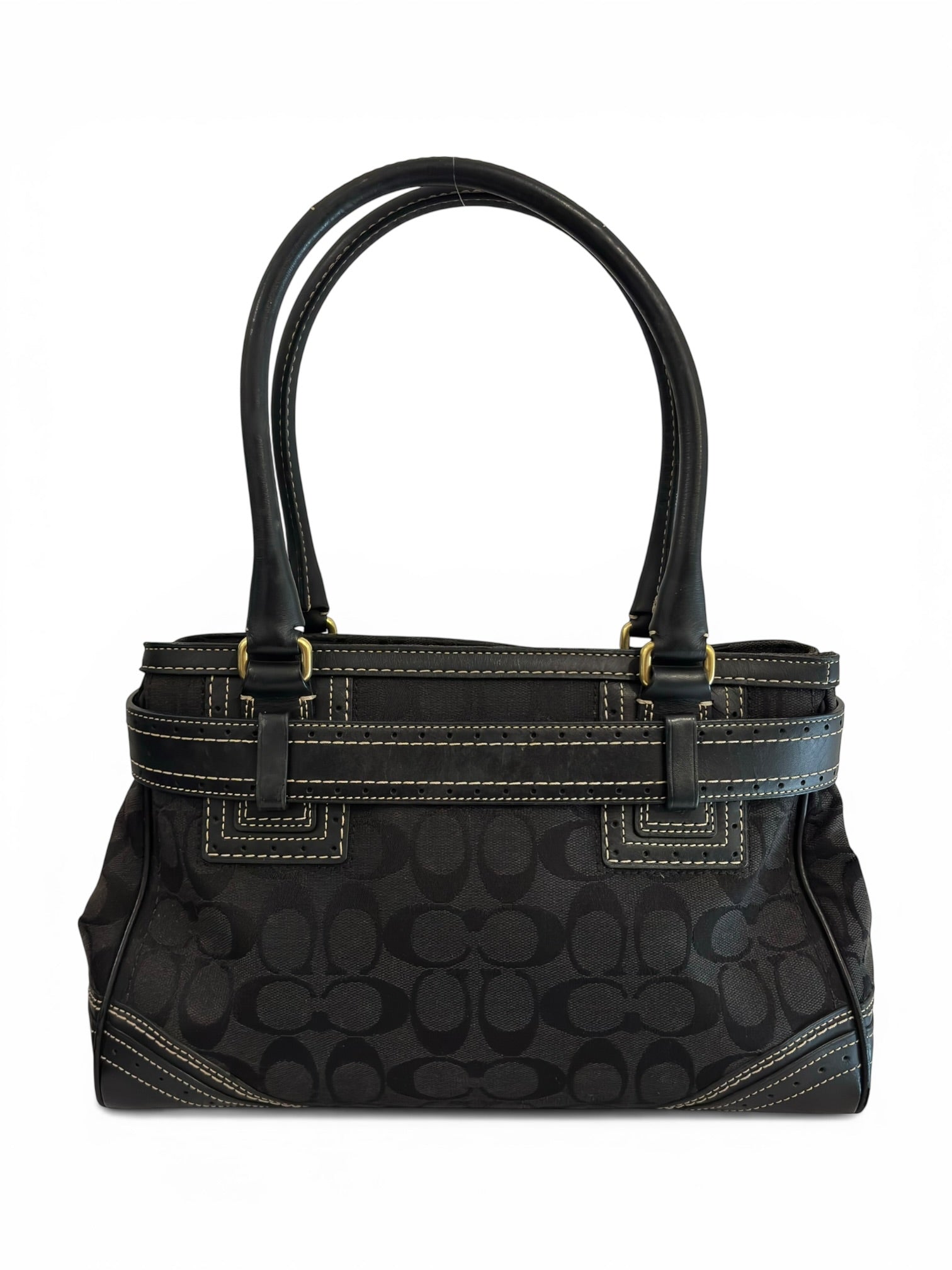 Coach Black Signature Canvas & Leather Hampton Vintage Shoulder Bag