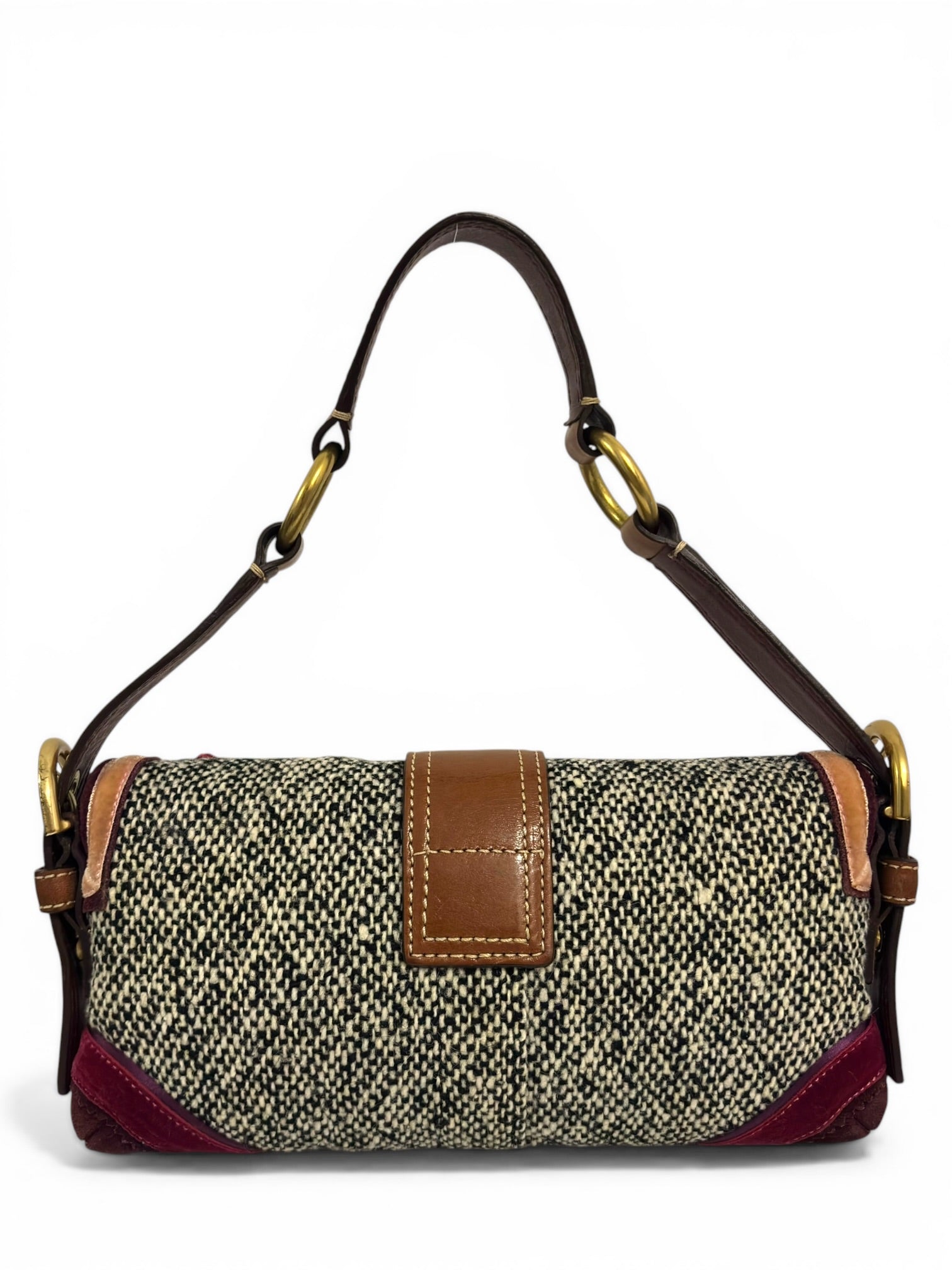 Coach Rare Soho Demi Grey Tweed Brown Leather & Burgundy Suede Shoulder Bag