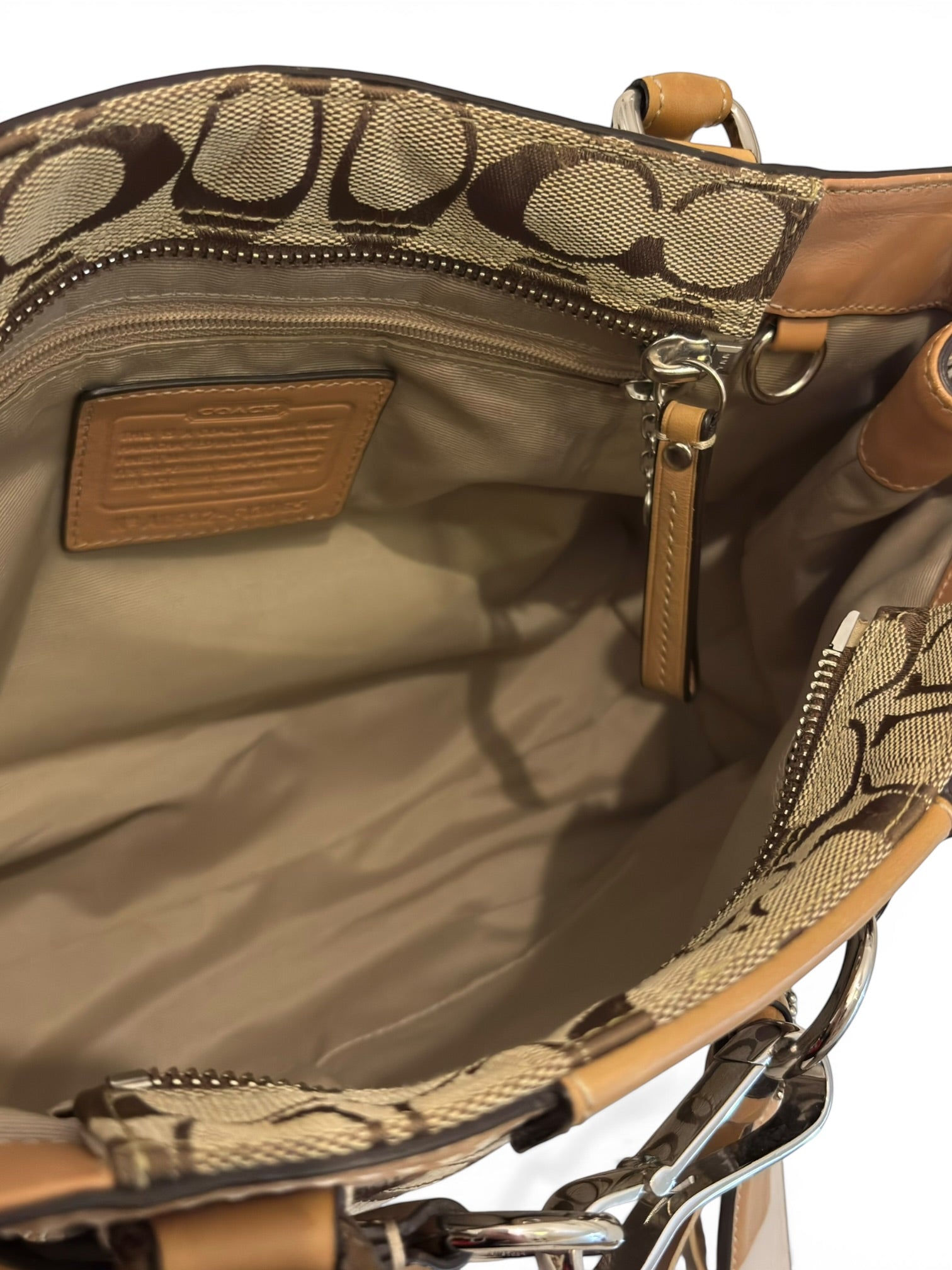 Coach Brown Khaki Braided Canvas & Leather Signature Vintage Tote Shoulder Bag