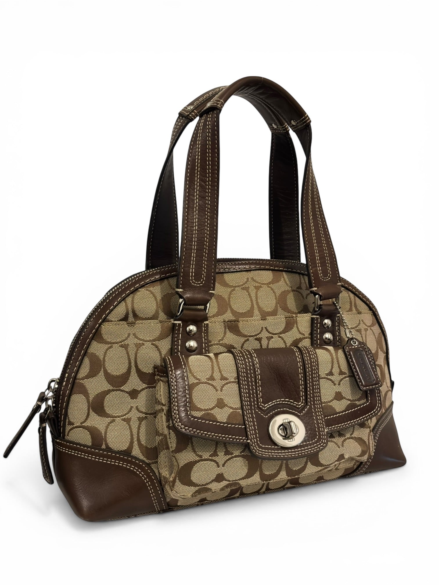 Coach Brown Signature Hamptons Canvas & Leather Dome Shoulder Bag
