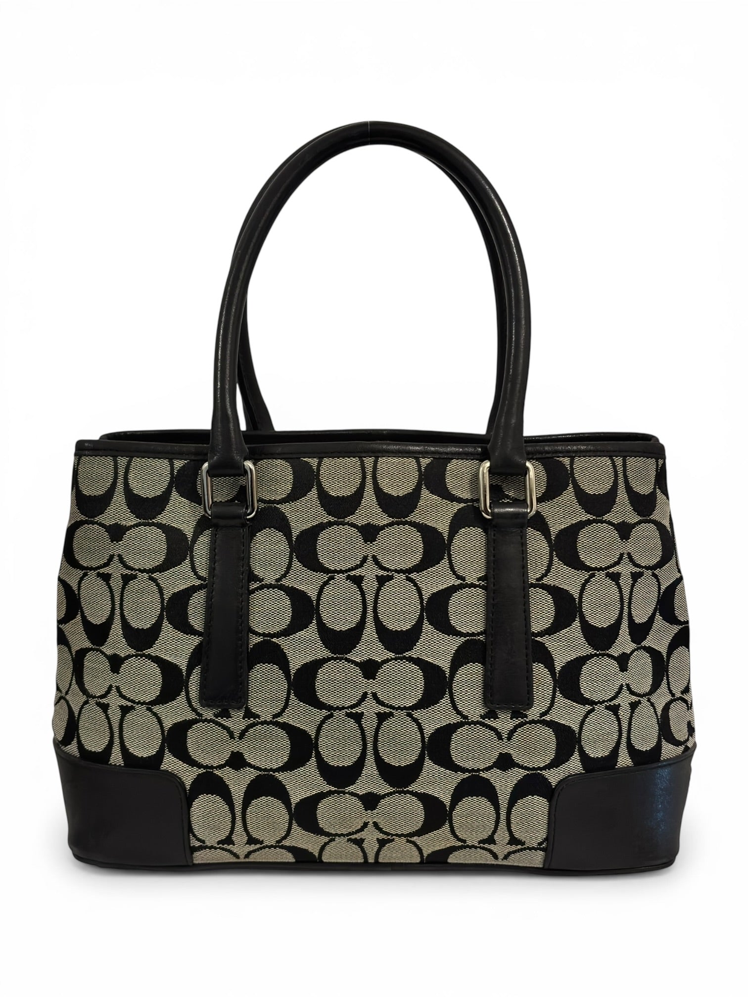 Coach Black & Grey Signature Canvas & Leather Tote Shoulder Bag