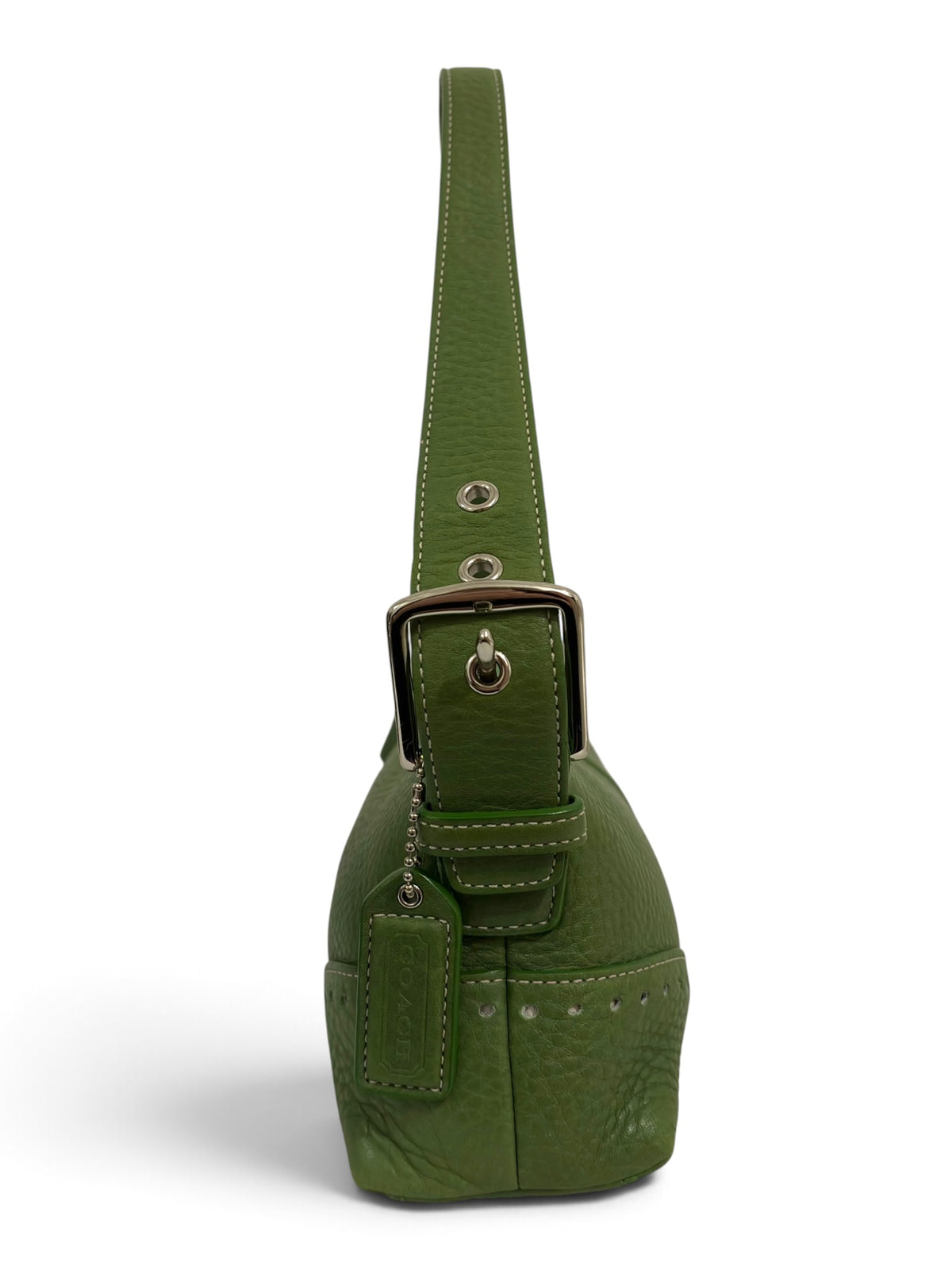 Vintage Coach Demi Baguette Bag 5052 In Rare Green Pebbled Leather