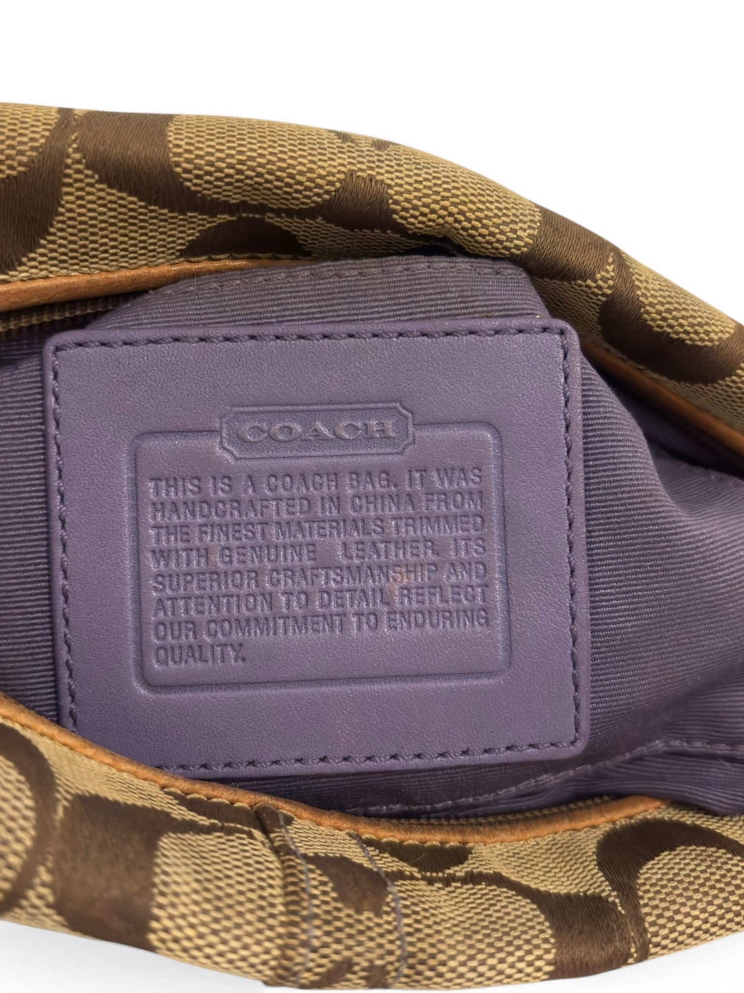 Coach Brown & Purple Suede Canvas & Leather
Baguette Shoulder Bag