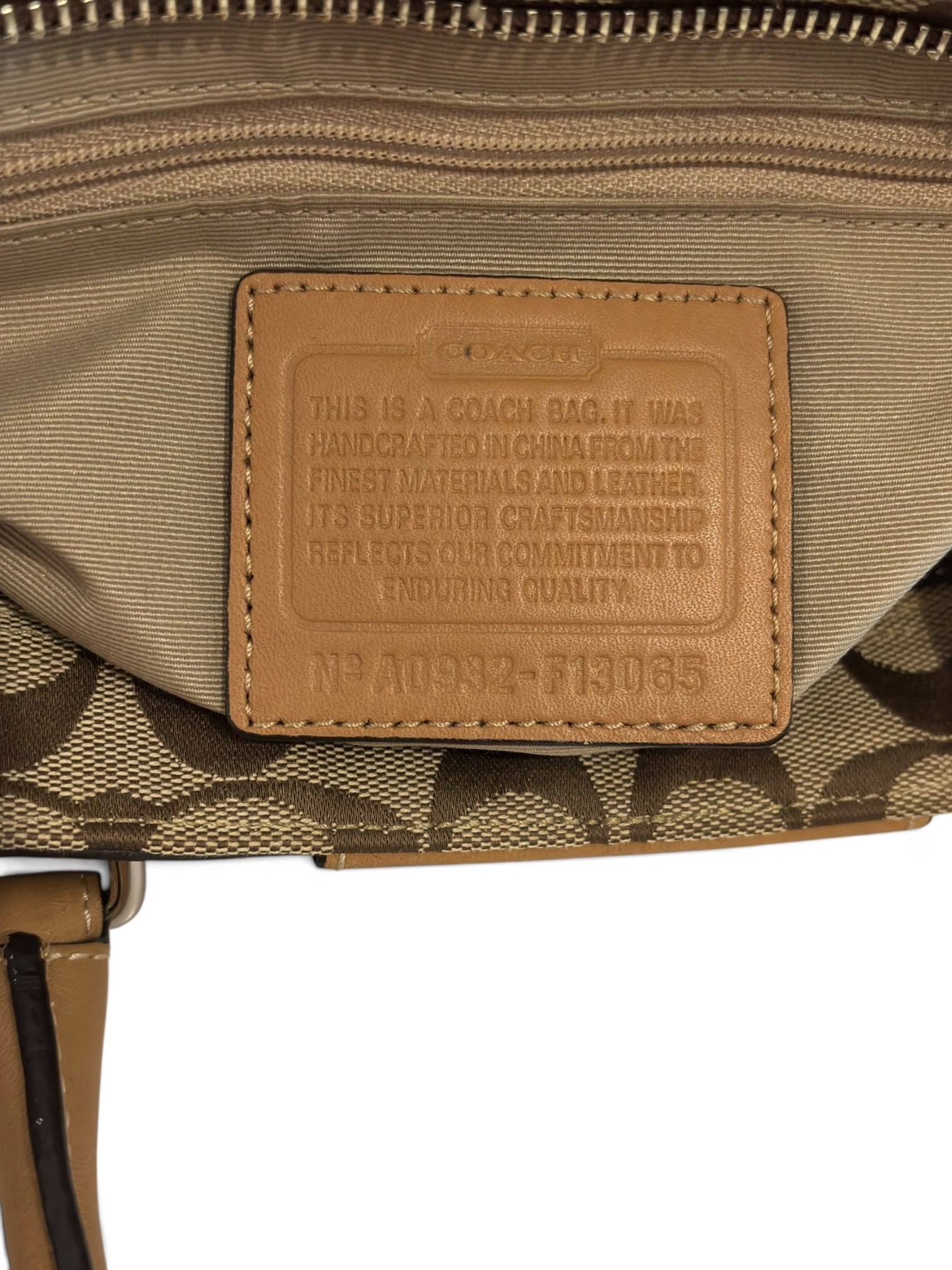 Vintage Coach Hamptons Signature Canvas Leather Shoulder Bag Brown Tan F13065