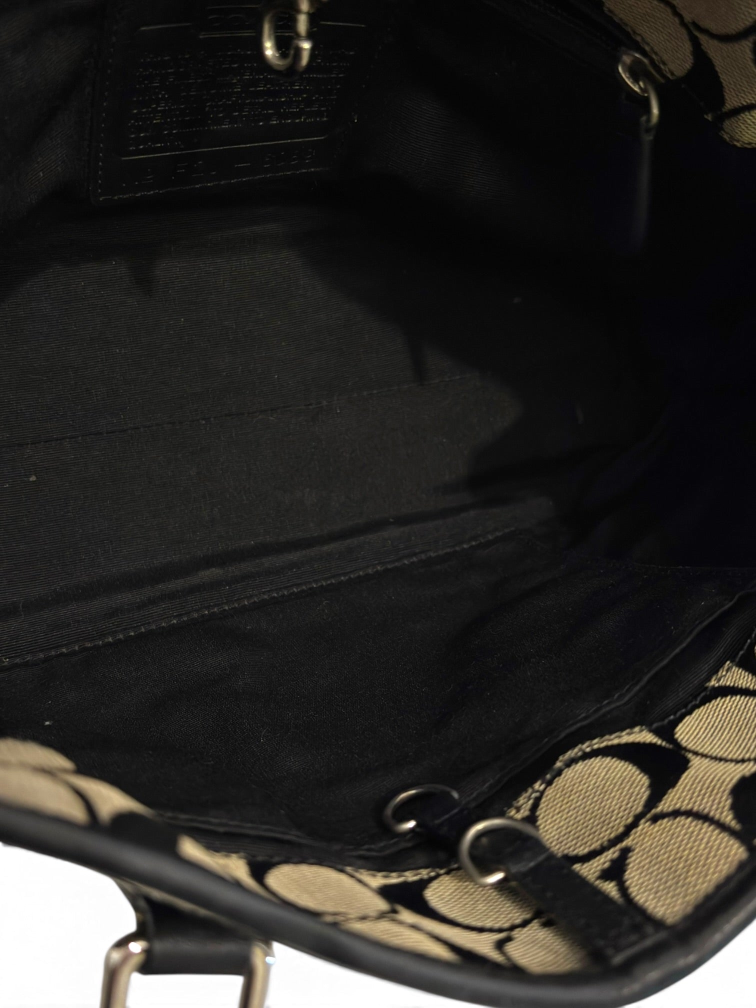 Vintage Y2K Coach Signature Canvas Tote Bag Black Leather Shoulder Bag F2J-6089