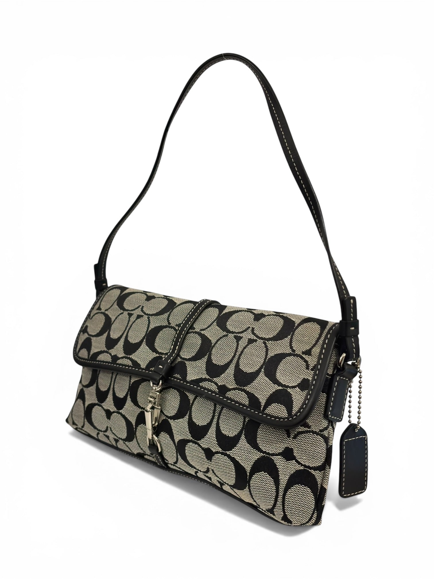 Coach Black & Grey Signature Hampton Clip Canvas & Leather 2000's Shoulder Bag