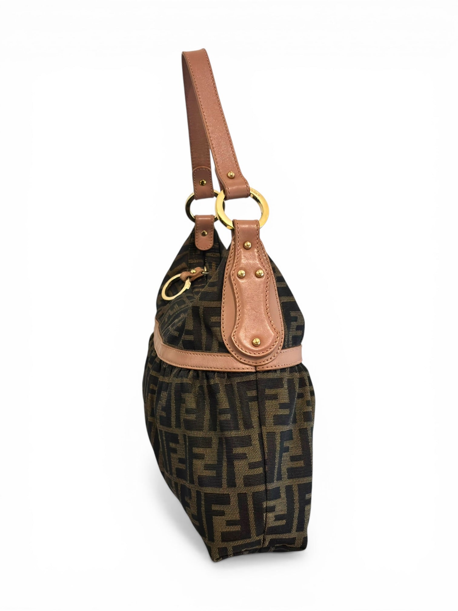 Fendi Brown & Pink Canvas & Leather Chef Zucca FF
Hobo Shoulder Bag