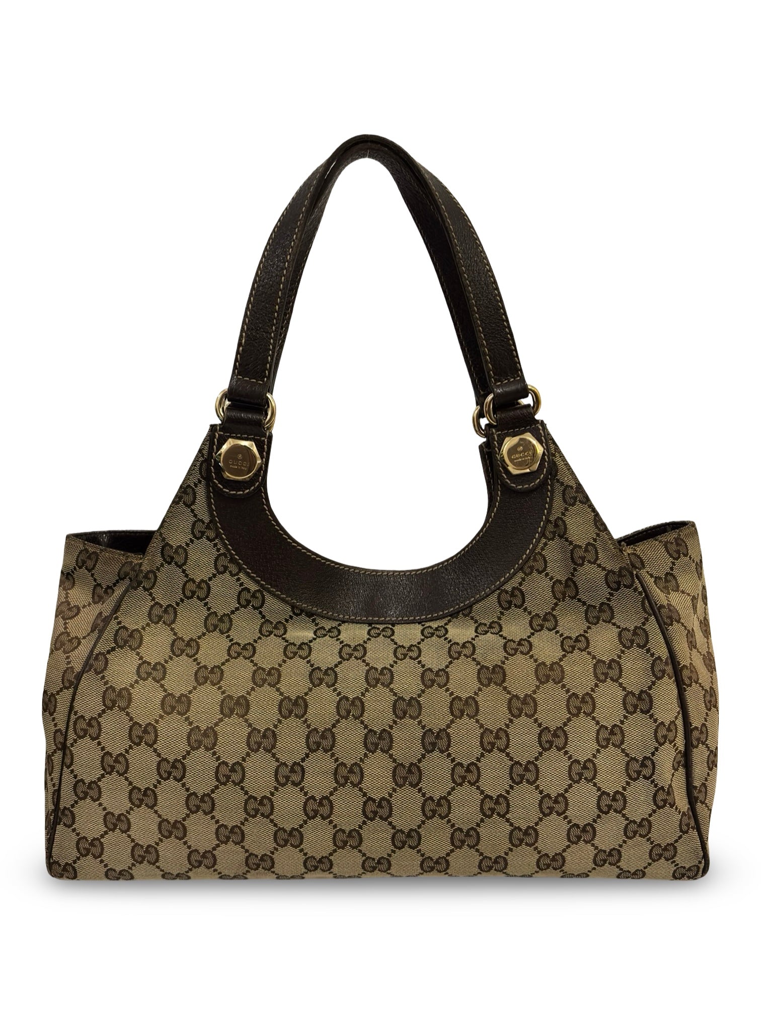 Gucci Brown / Beige Canvas & Leather Charmy Vintage Tote Shoulder Bag