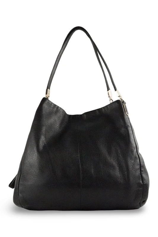 Coach Black Pebbled Leather Edie 3 Section Interior Shoulder Bag