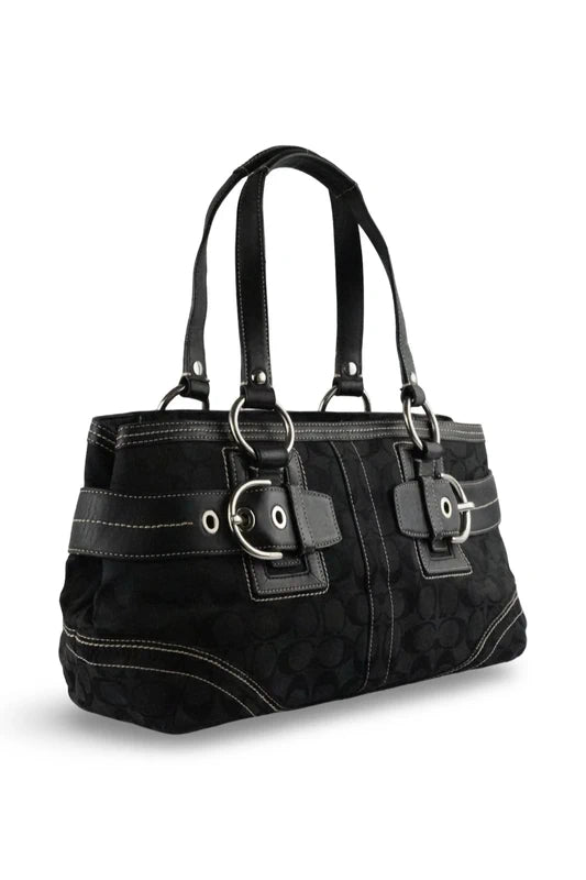Coach Black Signature Canvas & Leather Hampton Soho Buckle Tote Shoulder Bag