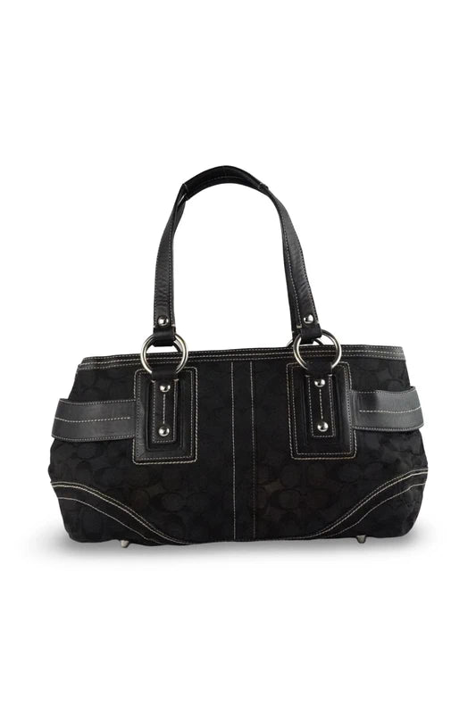 Coach Black Signature Canvas & Leather Hampton Soho Buckle Tote Shoulder Bag